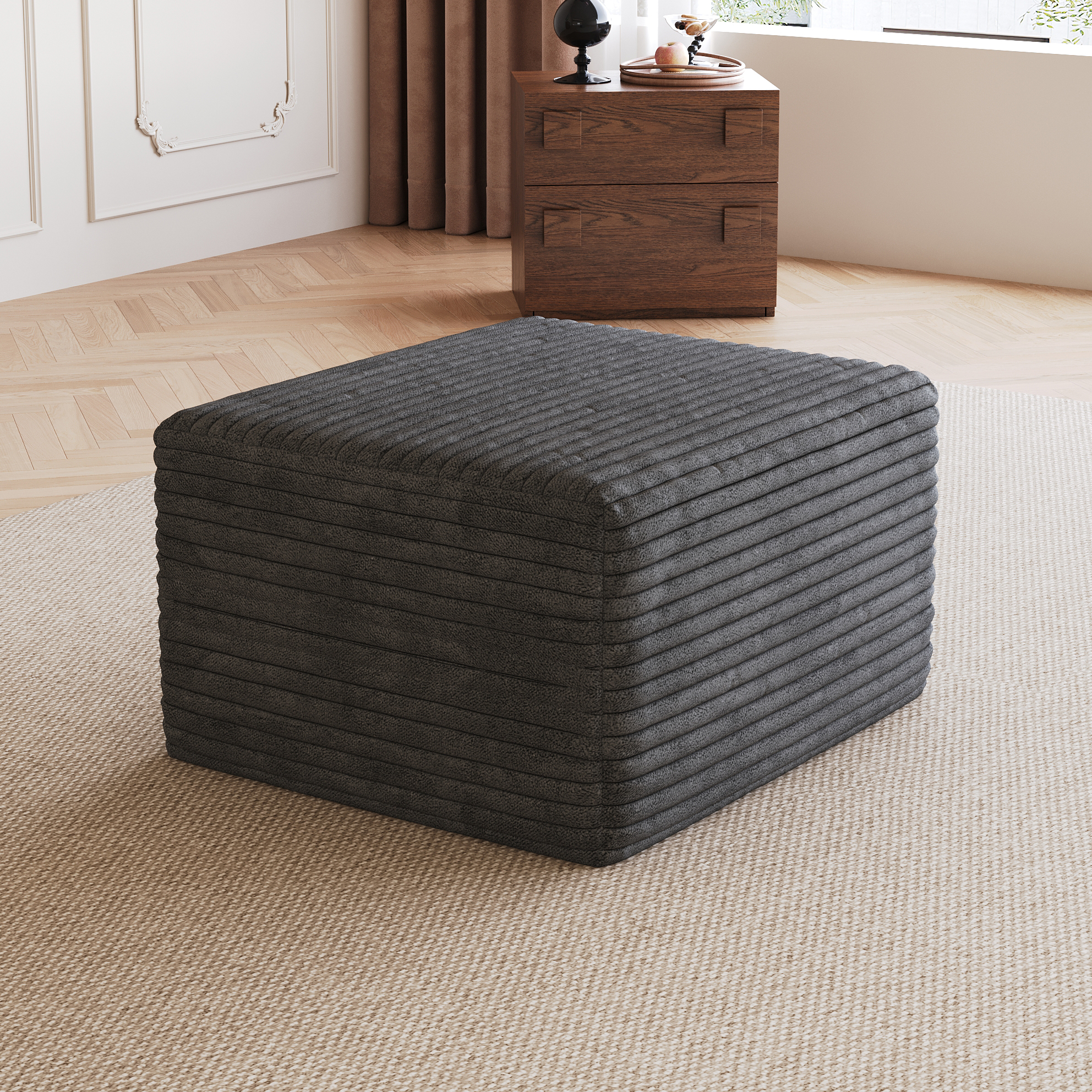 Pouf sofa cordon velours gris foncé, sans assemblage requis