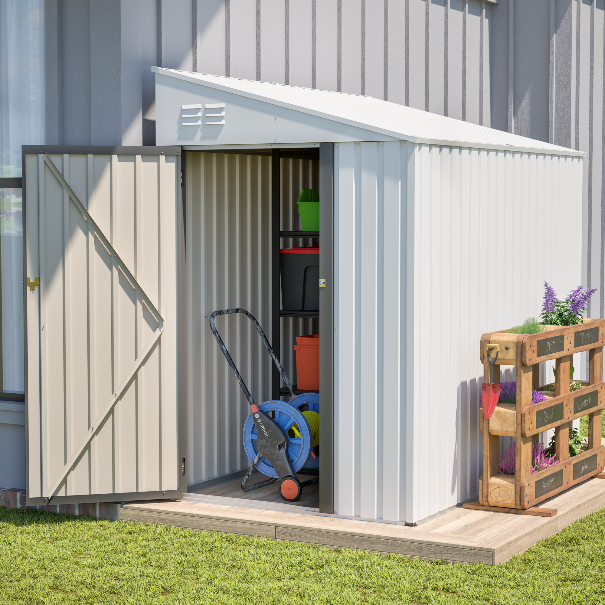 Cabanon appenti 4x7pi métal blanc porte verrouillable