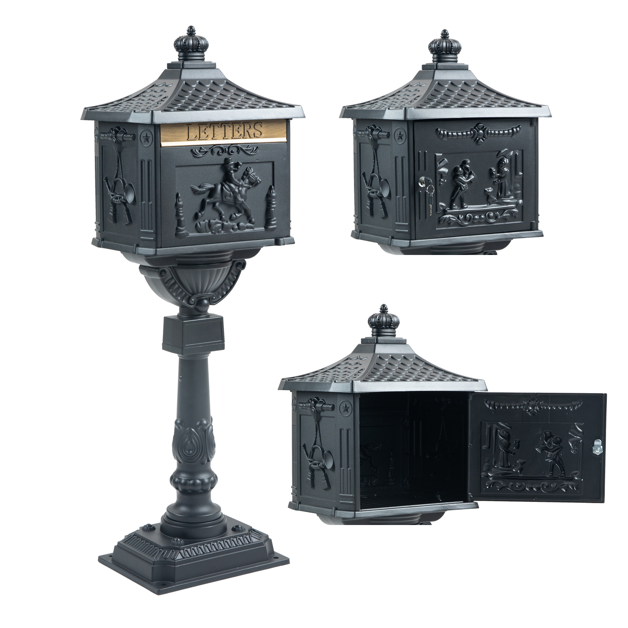 Boîte aux lettres aluminium coulé noir lourde sécurisée