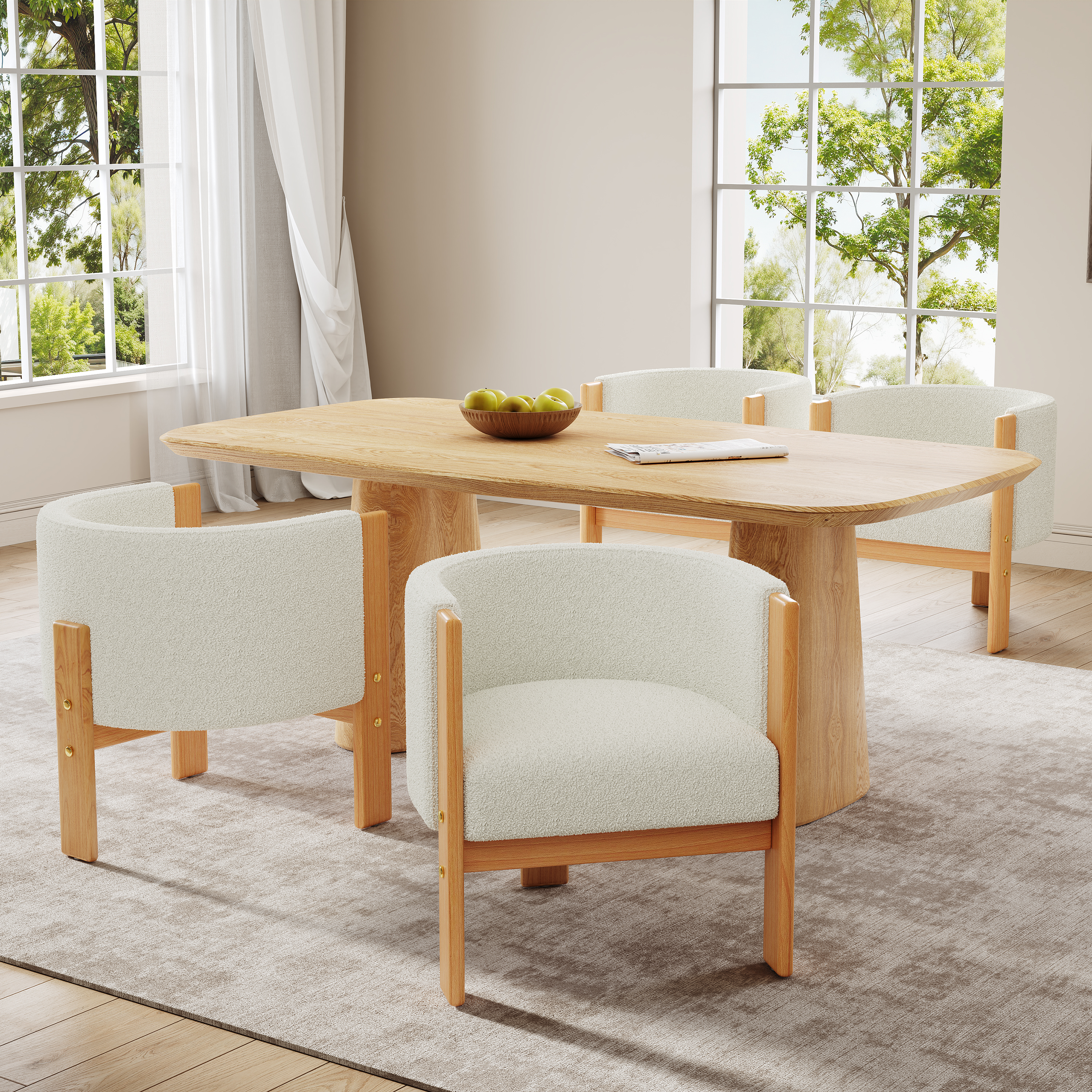 Ensemble 4 chaises salle à manger bois caoutchouc blanc bouclé capacité 225 lbs