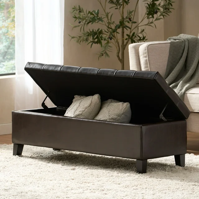 Banc rangement ottoman brun 300 lb bois