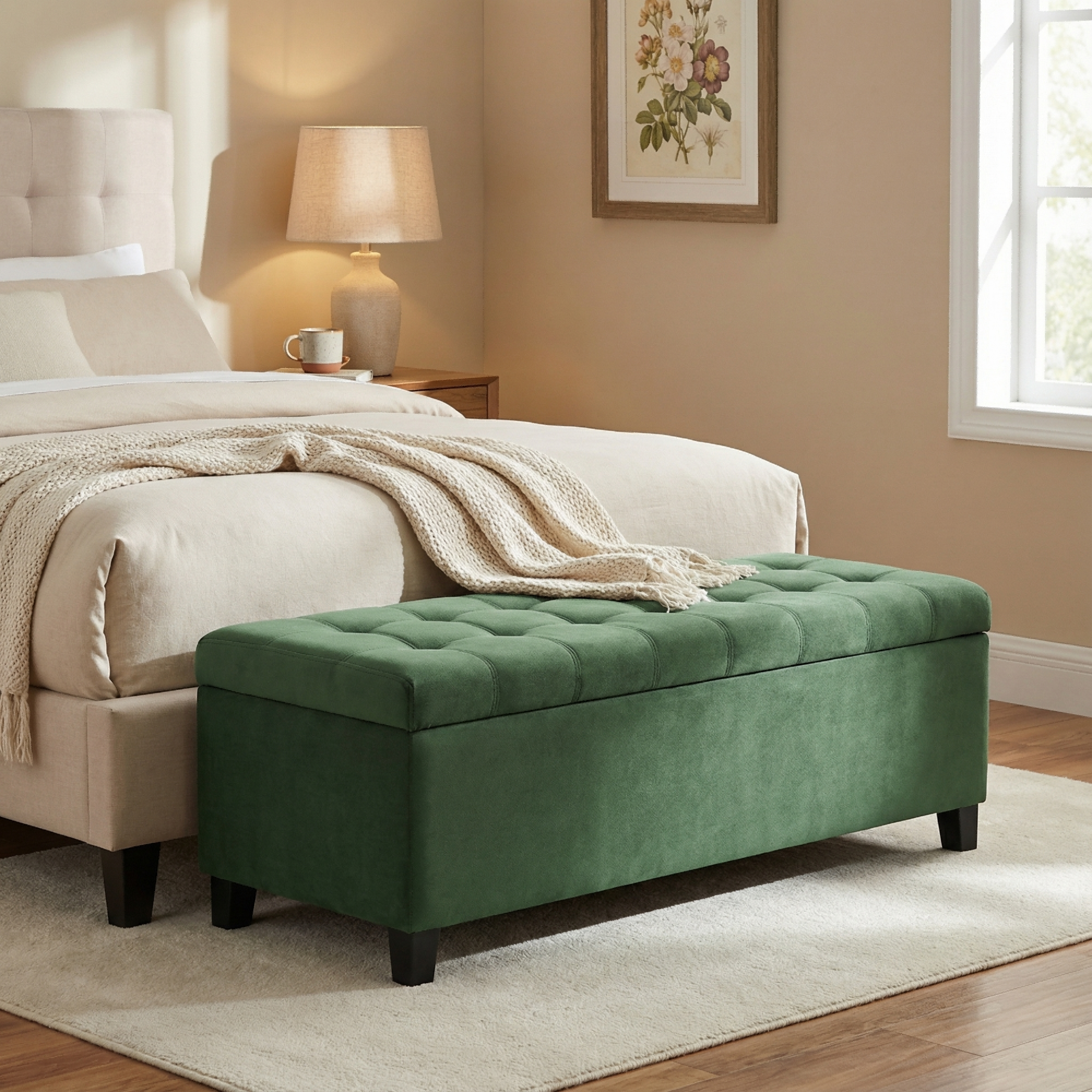 Ottoman rangement capitonné banc entrée vert rétro 300lbs