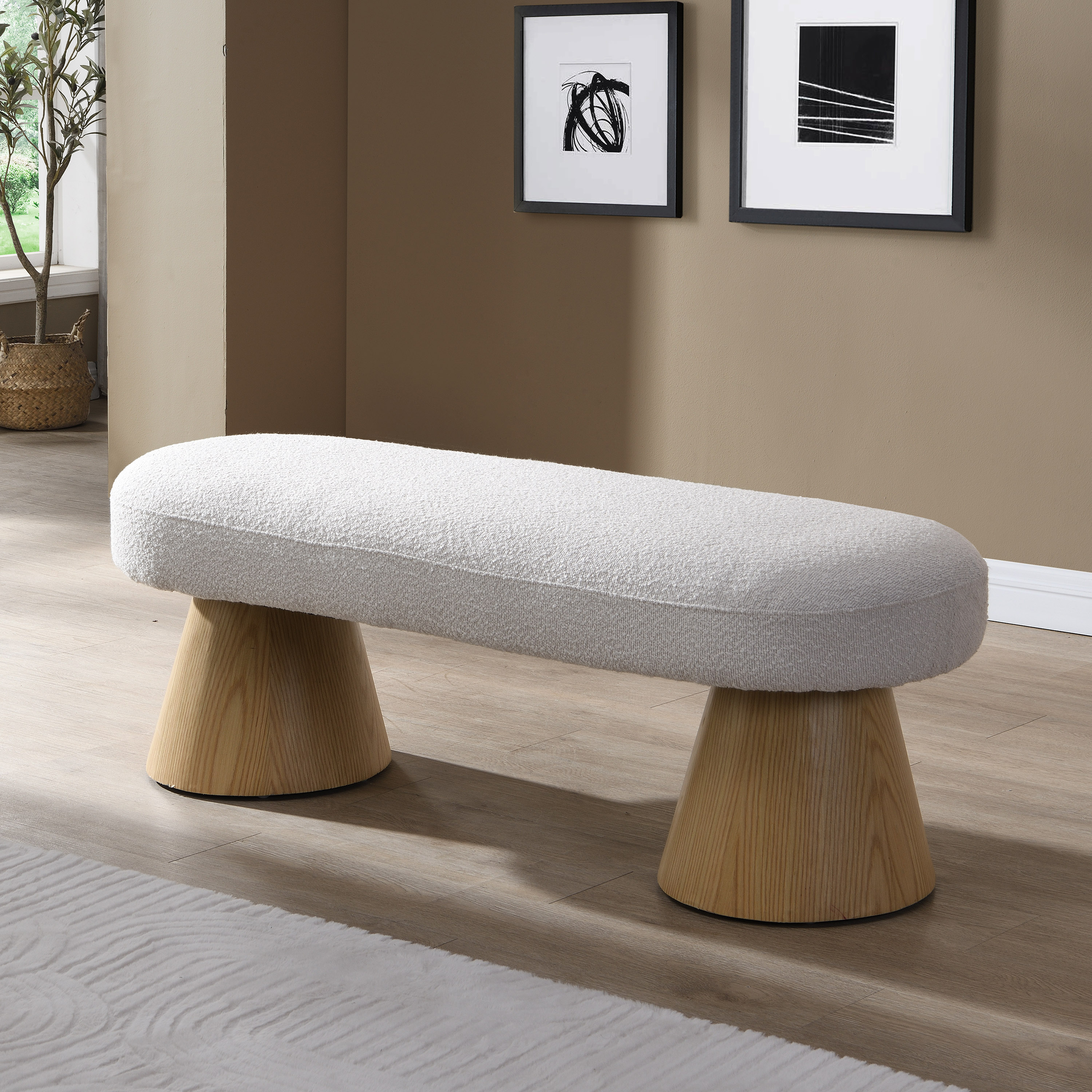 Banc repas rembourré tissu beige, capacité 300 lb, entryway