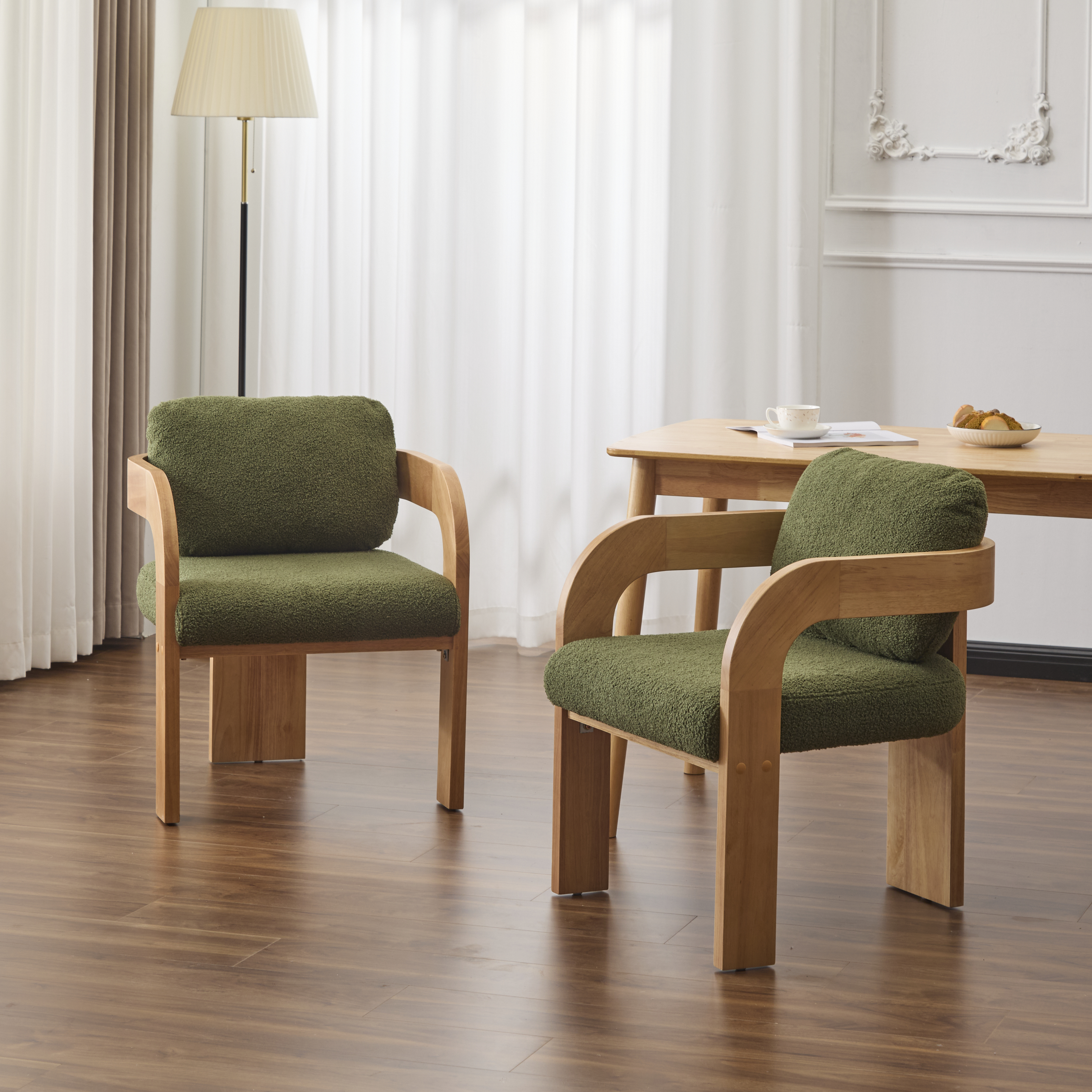 2 Chaises salle à manger dossier tissu vert