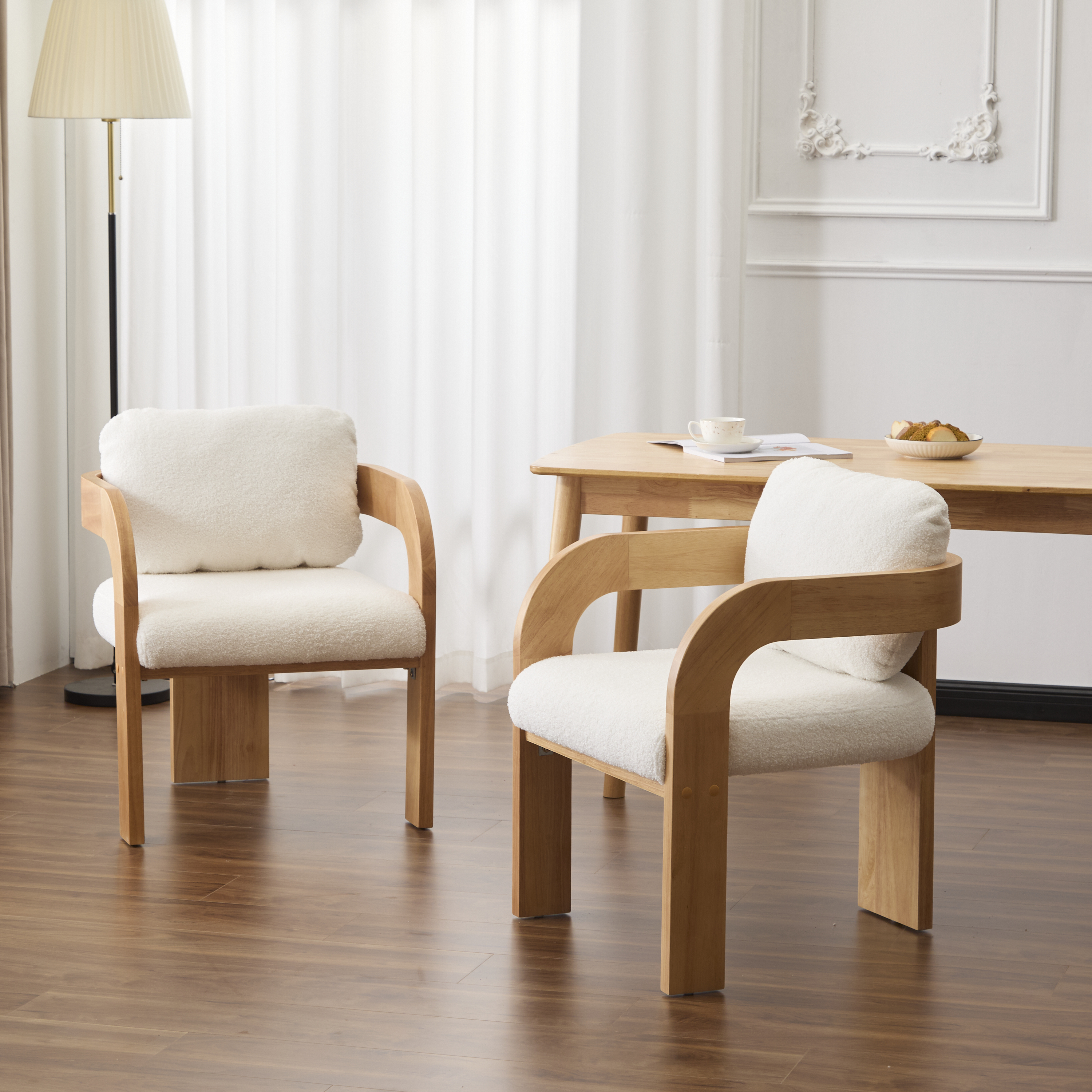 2 Chaises salle à manger dossier tissu blanc