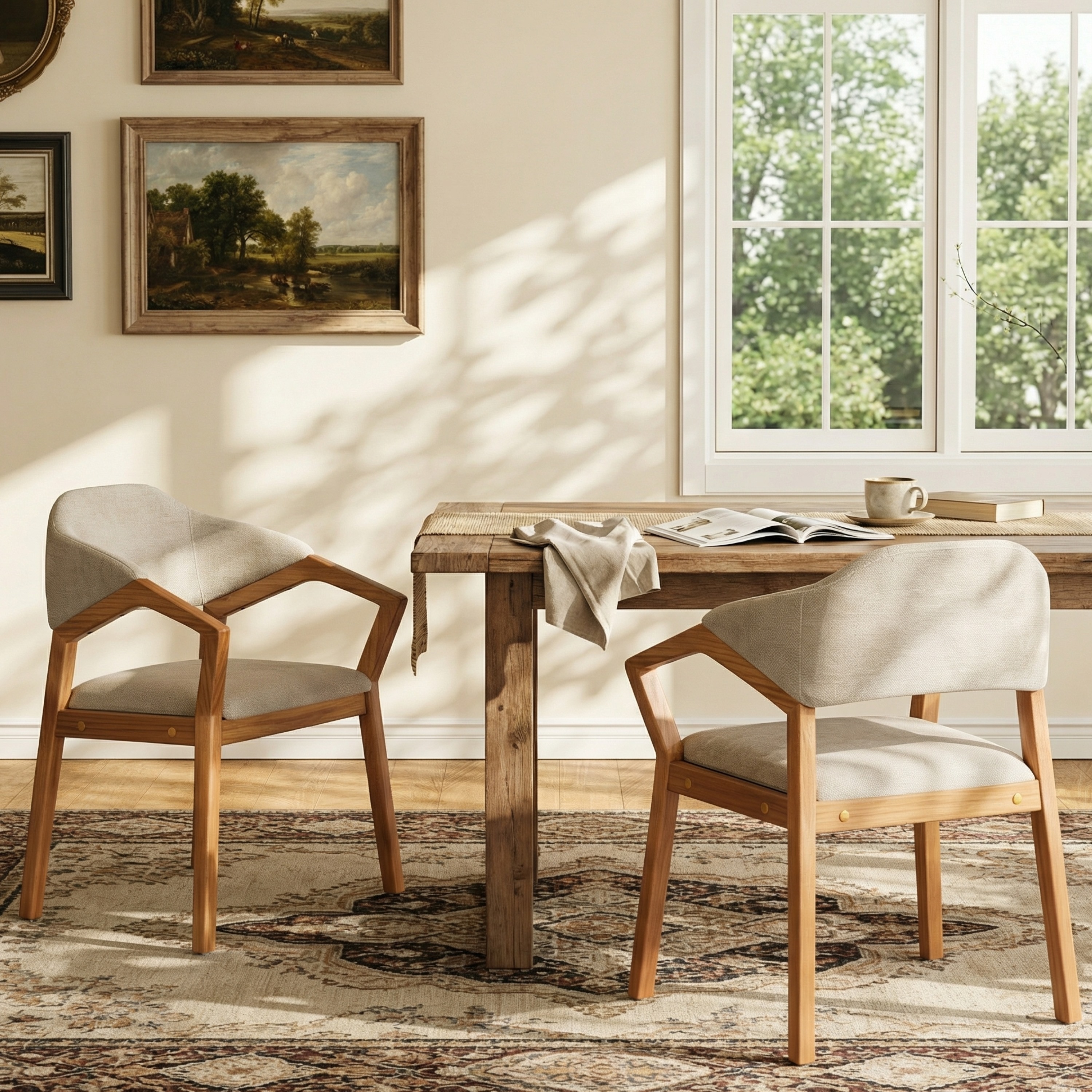 Ensemble 2 chaises salle à manger, lin beige, 300lbs