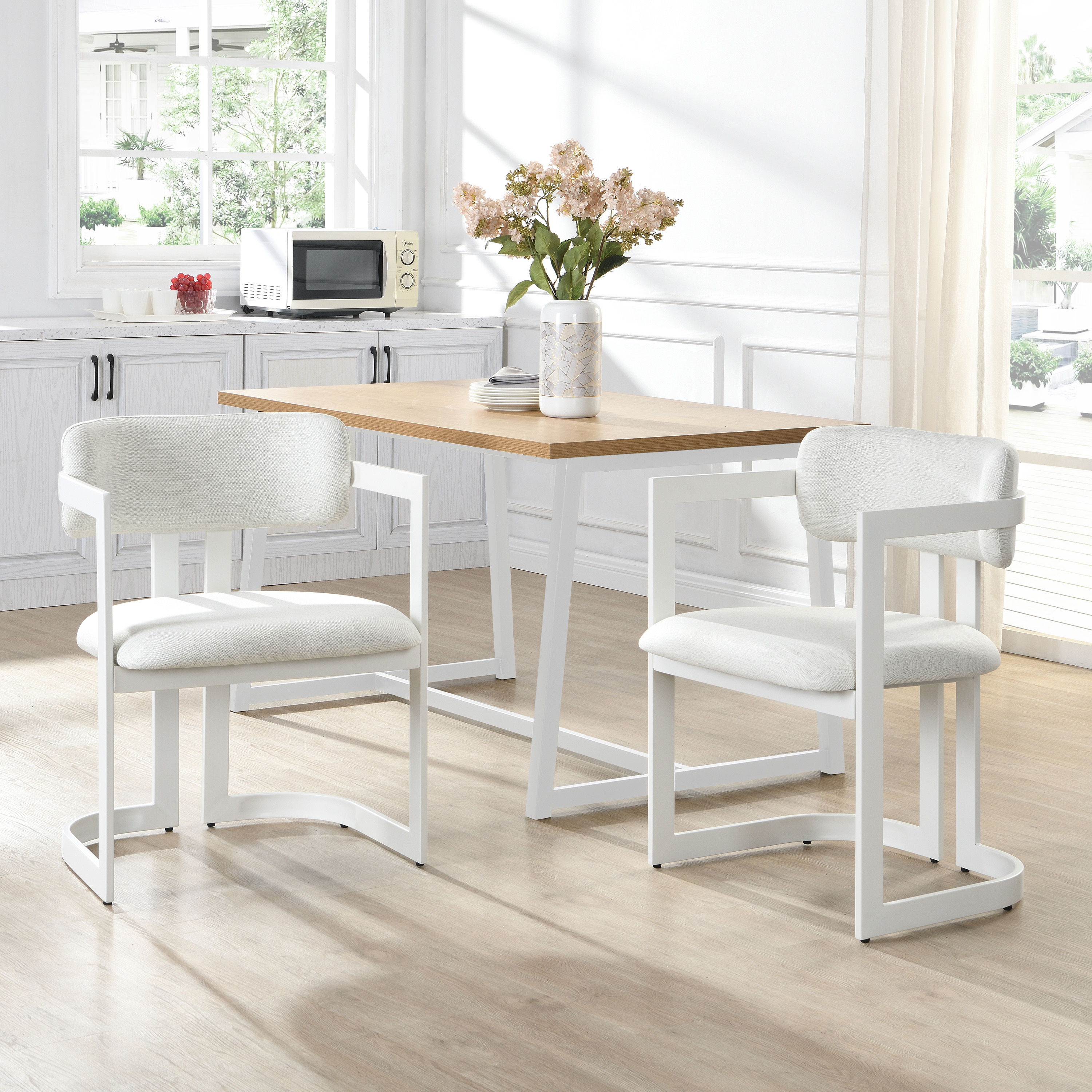 Ensemble 2 chaises salle à manger tissu beige, métal