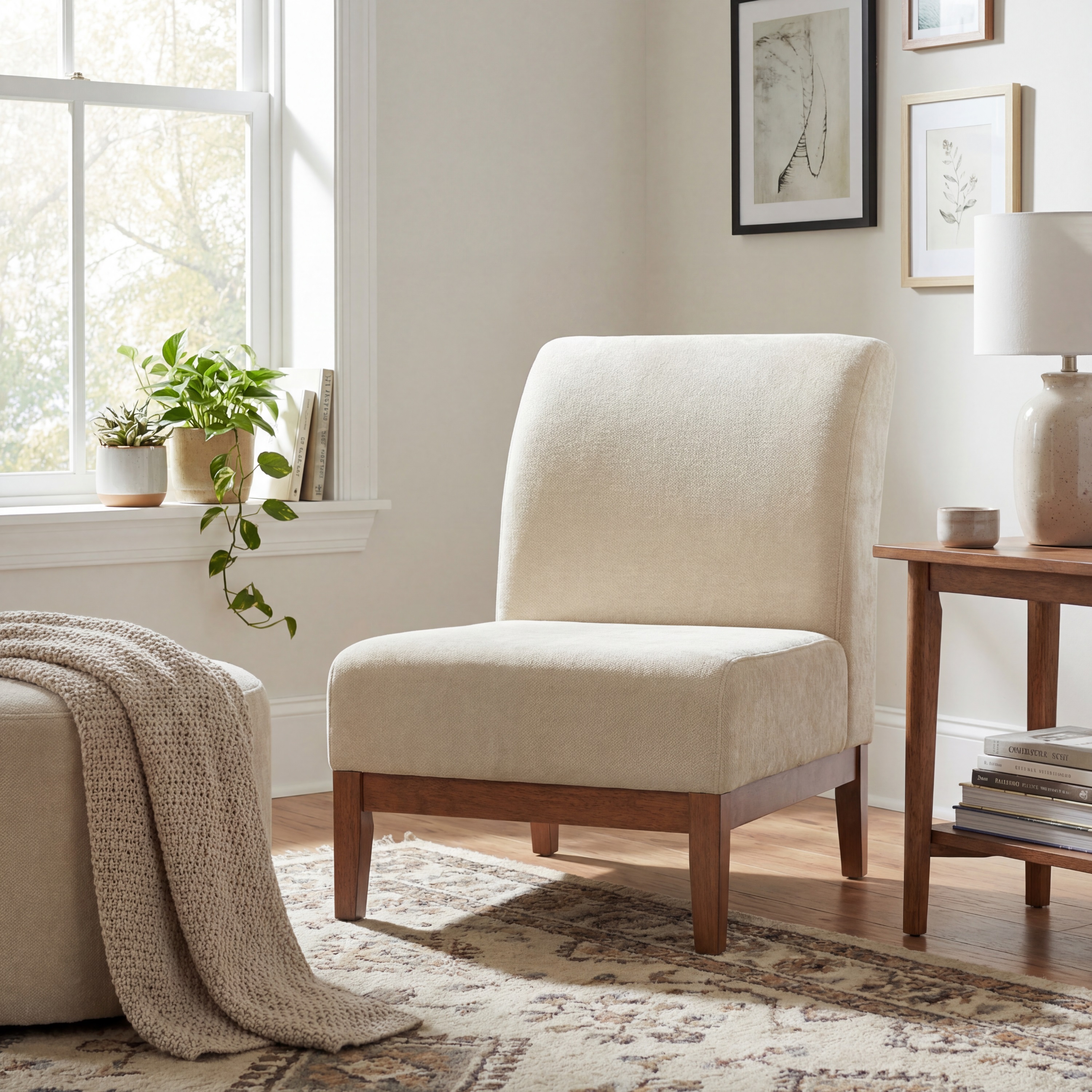 Fauteuil accent moderne beige, cadre noyer, 300 lb, salon/chambre