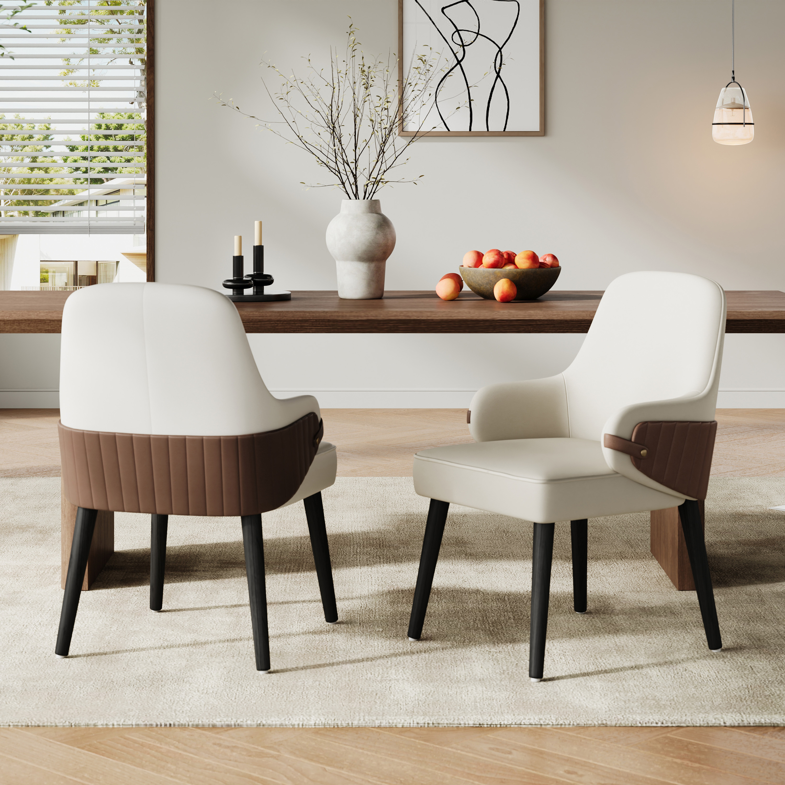 Ensemble 2 chaises salle à manger beige-brun bicolore
