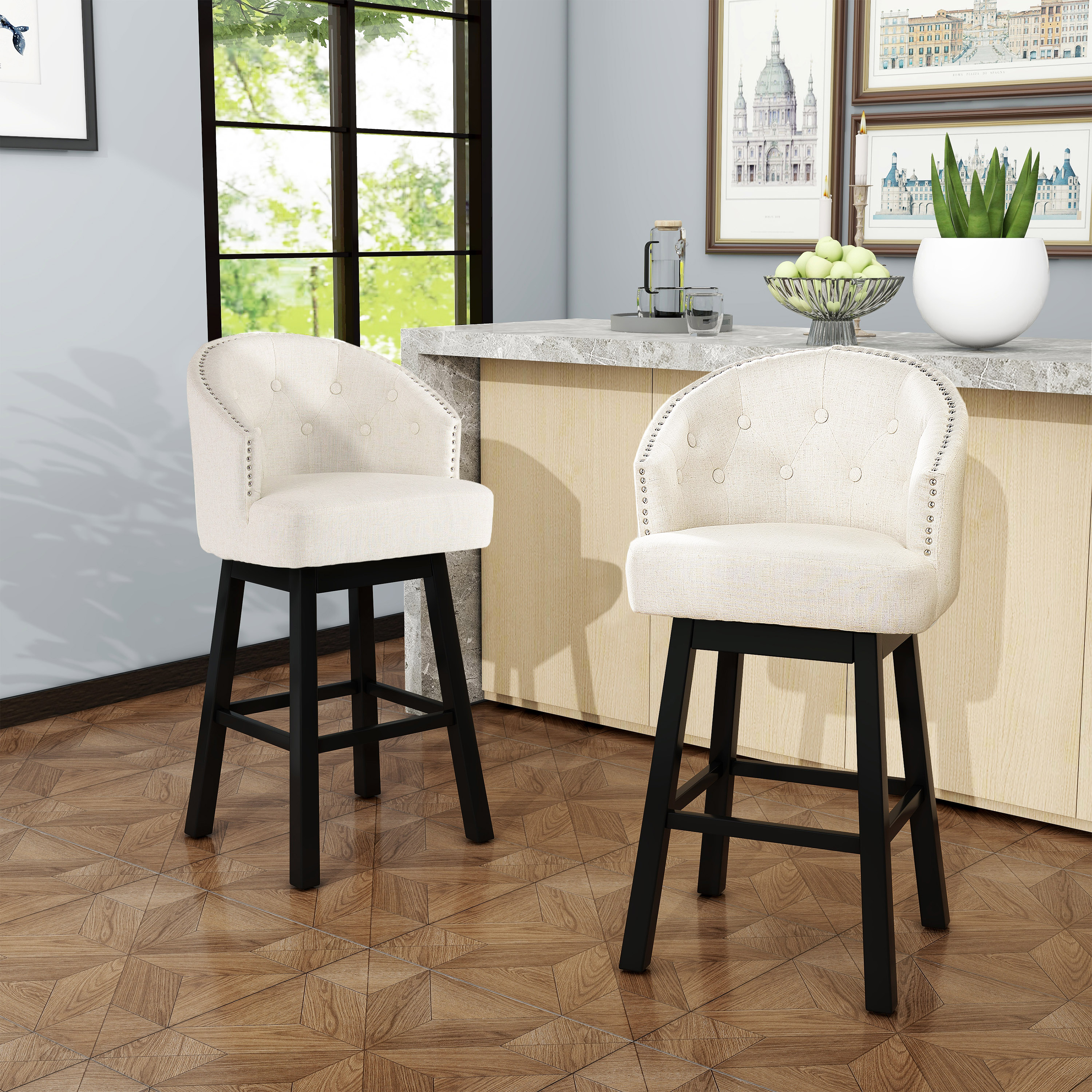 2 Tabourets bar pivotants 360° beige clous