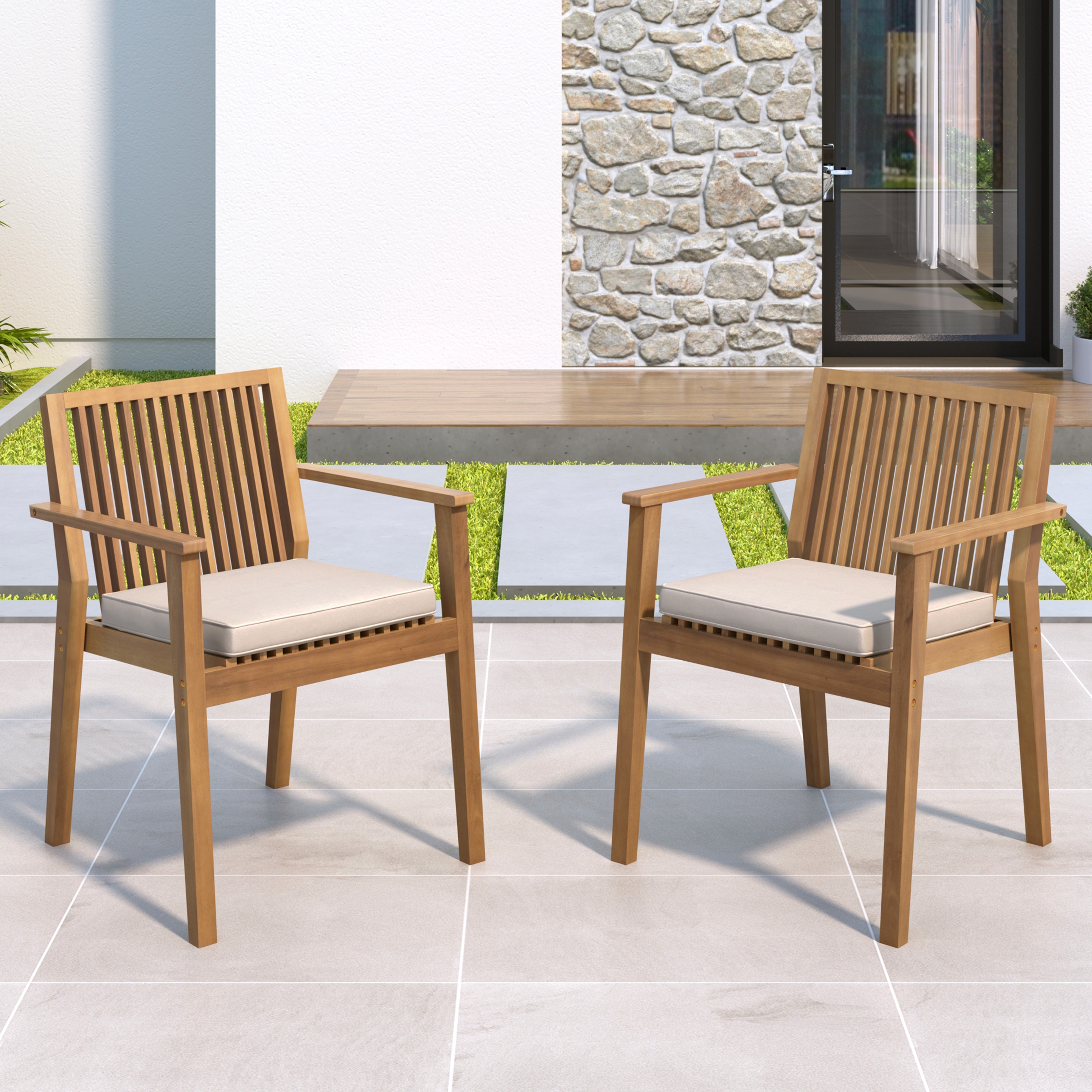 Ensemble 2 chaises patio acacia, 400 lb, brun