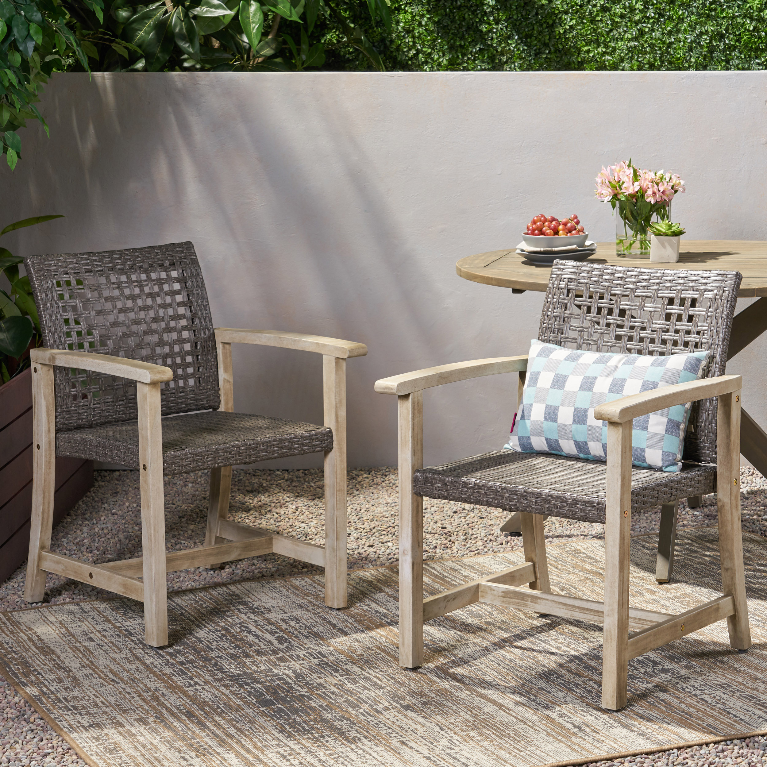 HAMPTON chaise salle à manger bois rotin, lot de 2