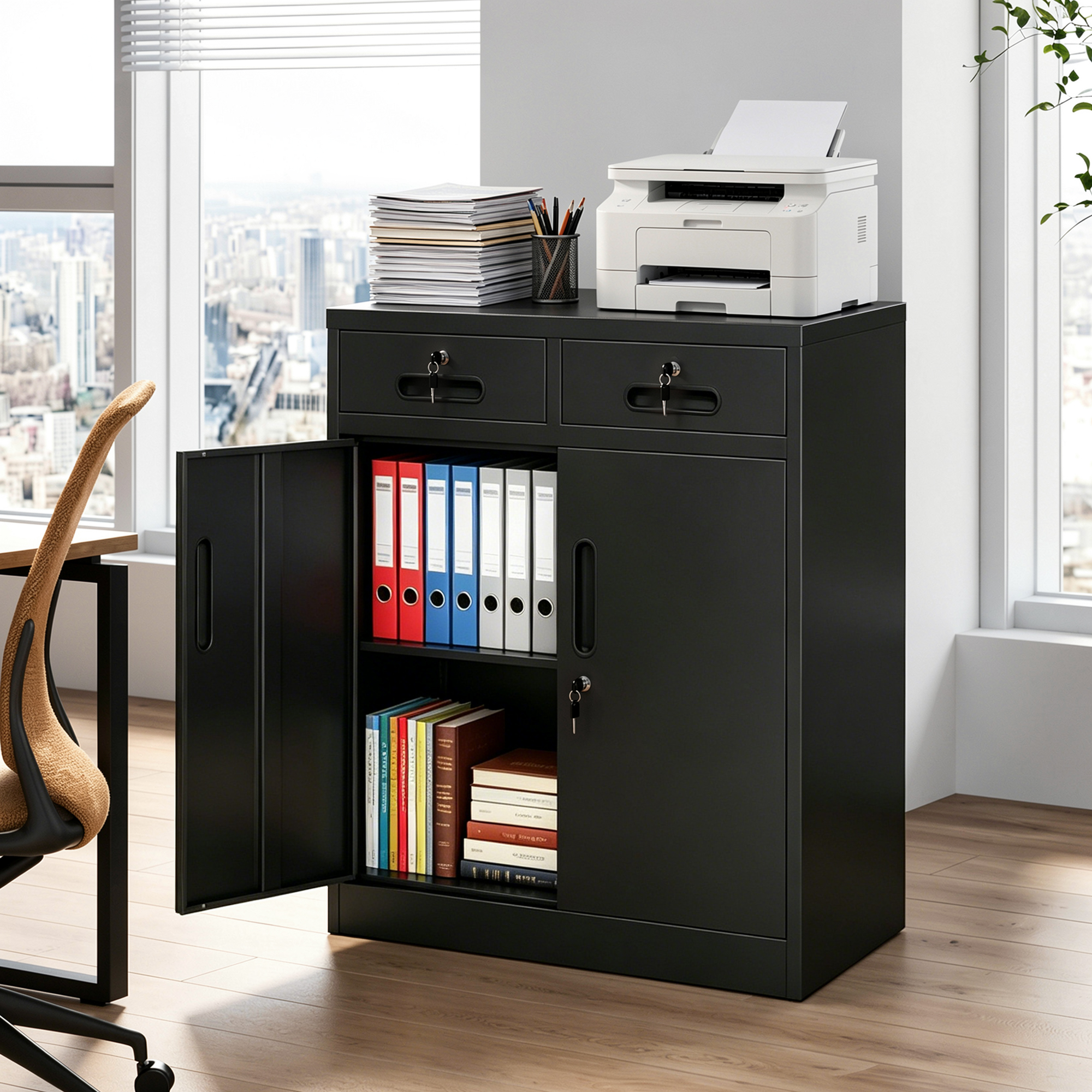 Classeur acier 2 tiroirs serrure 35.5h noir