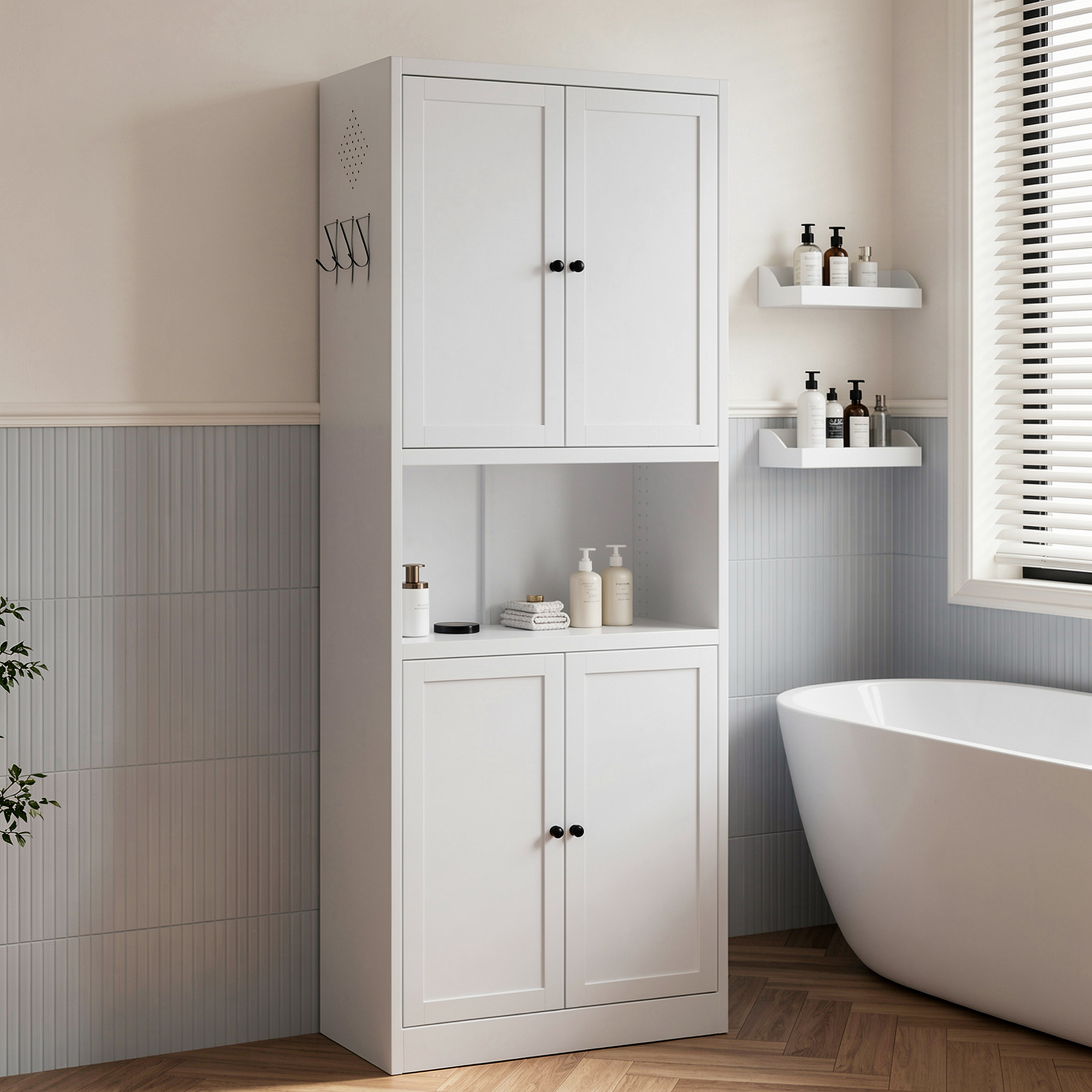Armoire pantry cuisine 72po blanc, tablettes ajustables