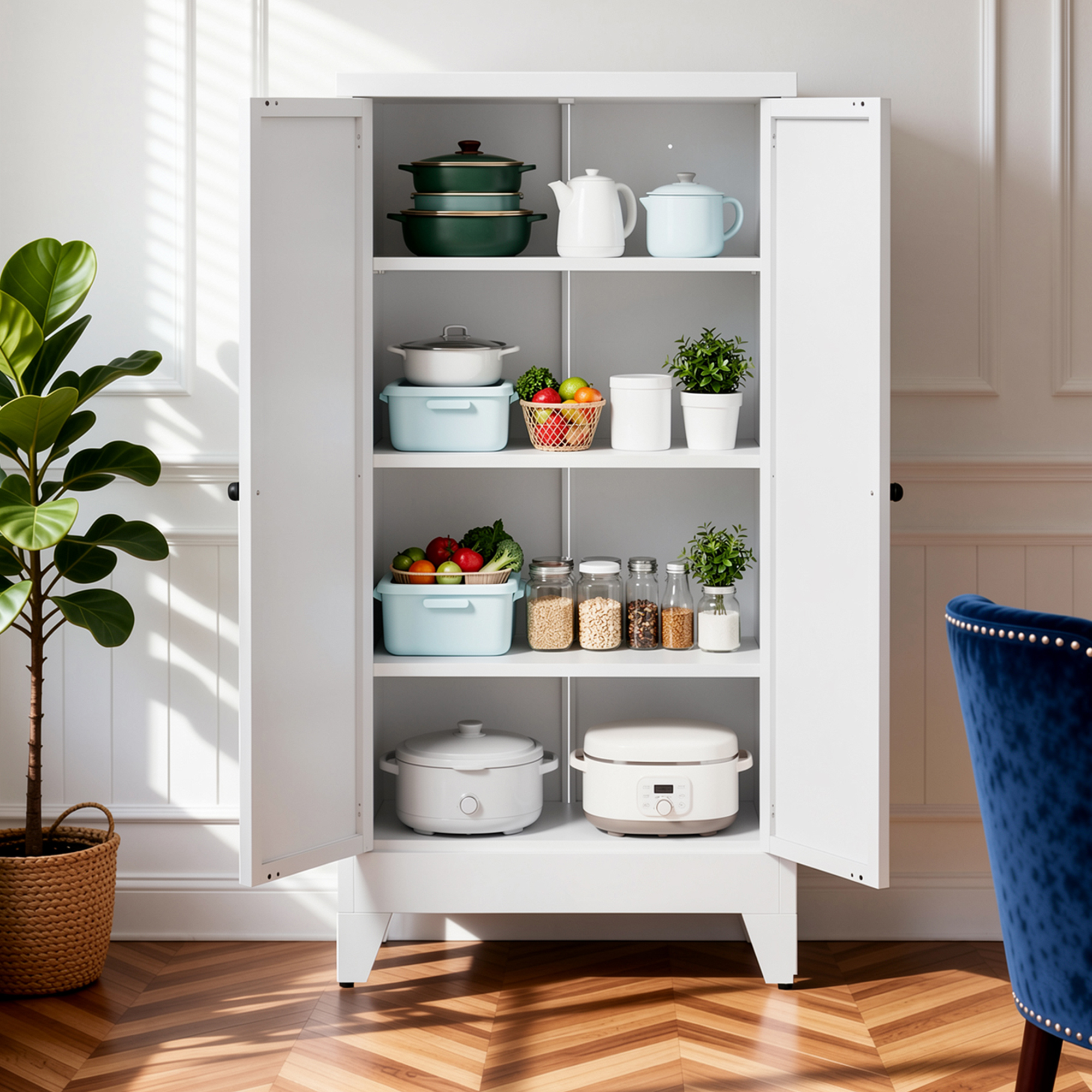 Armoire cuisine 47,3 po, blanc, 3 tablettes, 110 lb