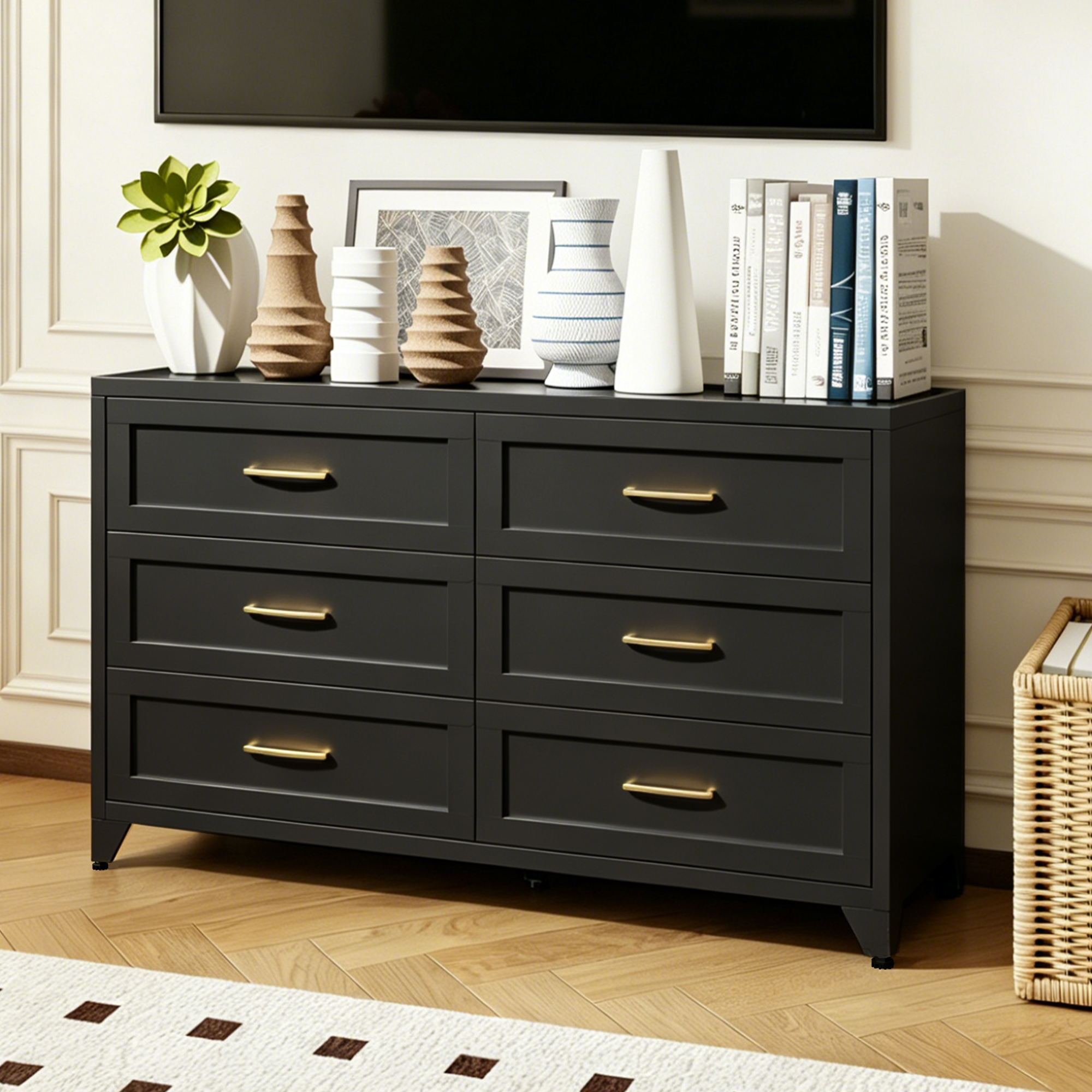 Commode 6 tiroirs acier noir
