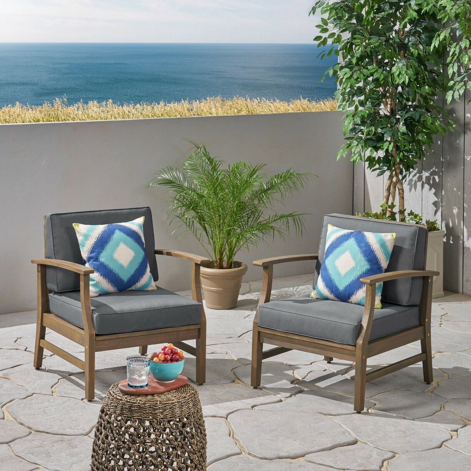 PERLA Ensemble 2 chaises club, gris foncé