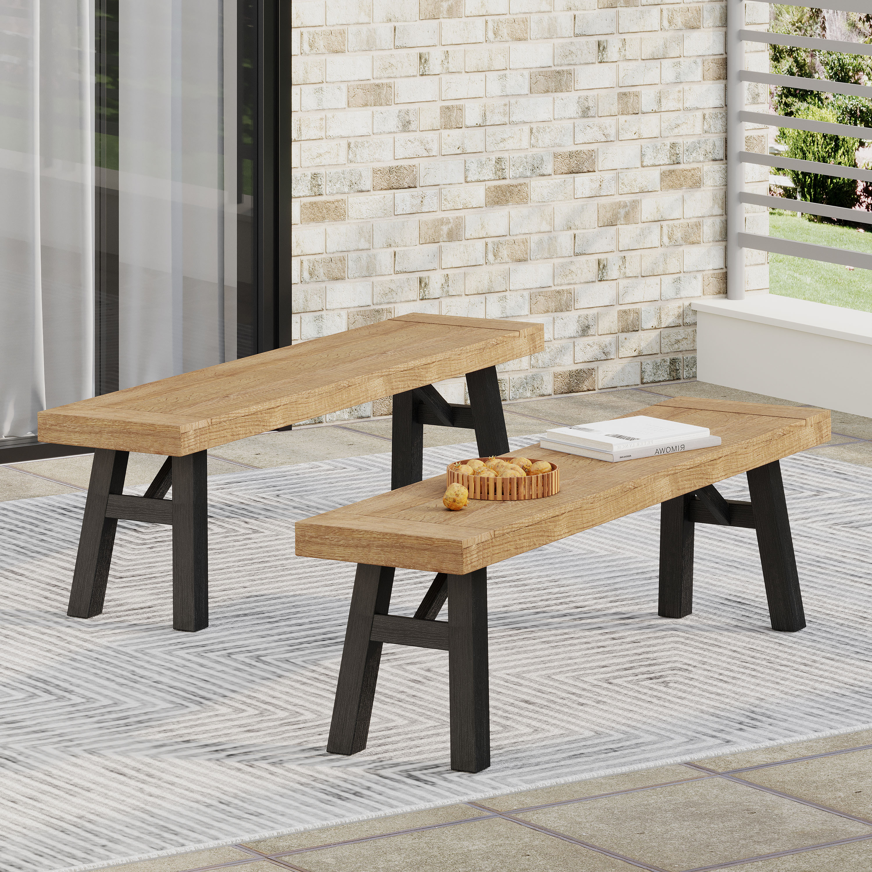 Banc acacia panneaux set 2 gris naturel