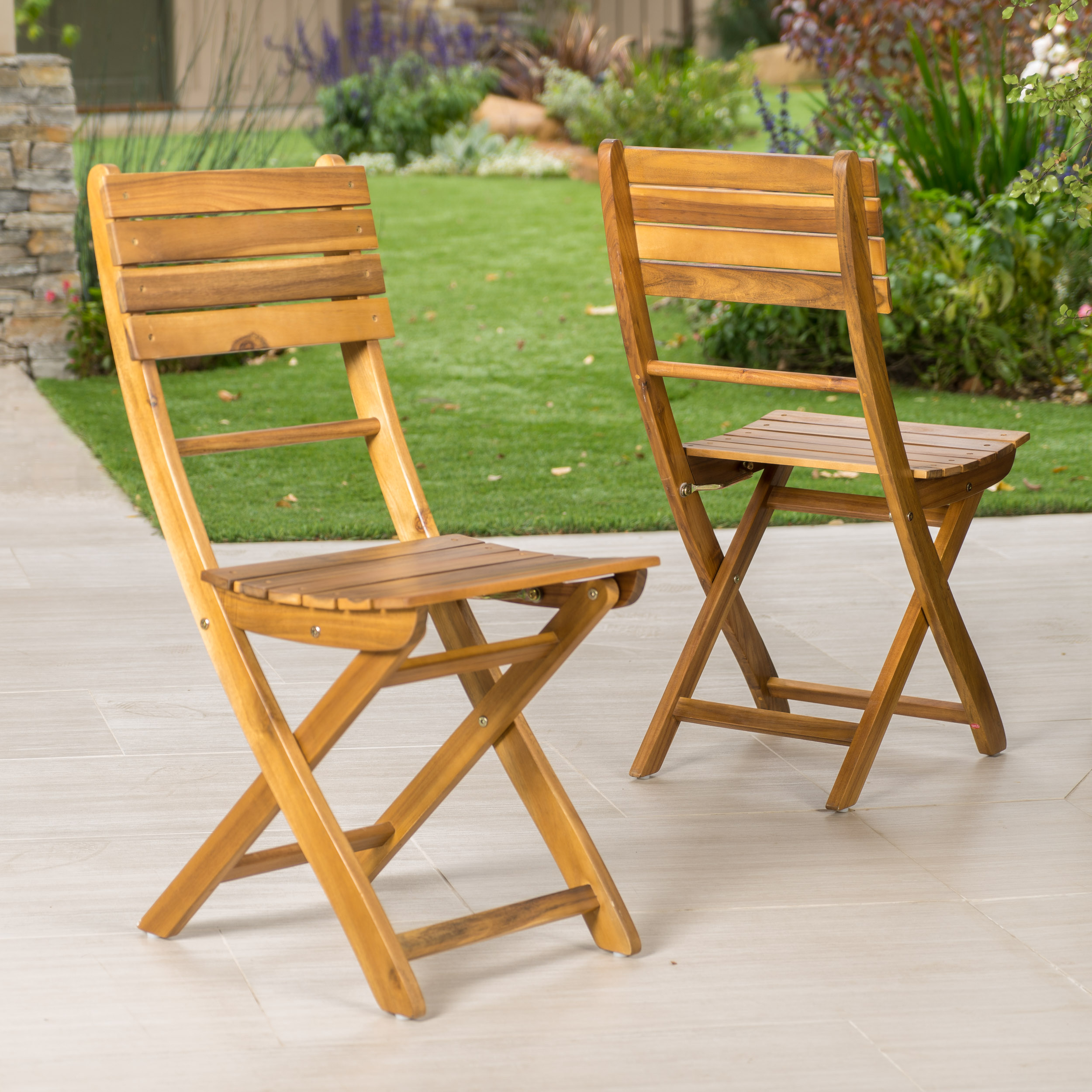 Ensemble 2 chaises pliantes acacia extérieur - Naturel