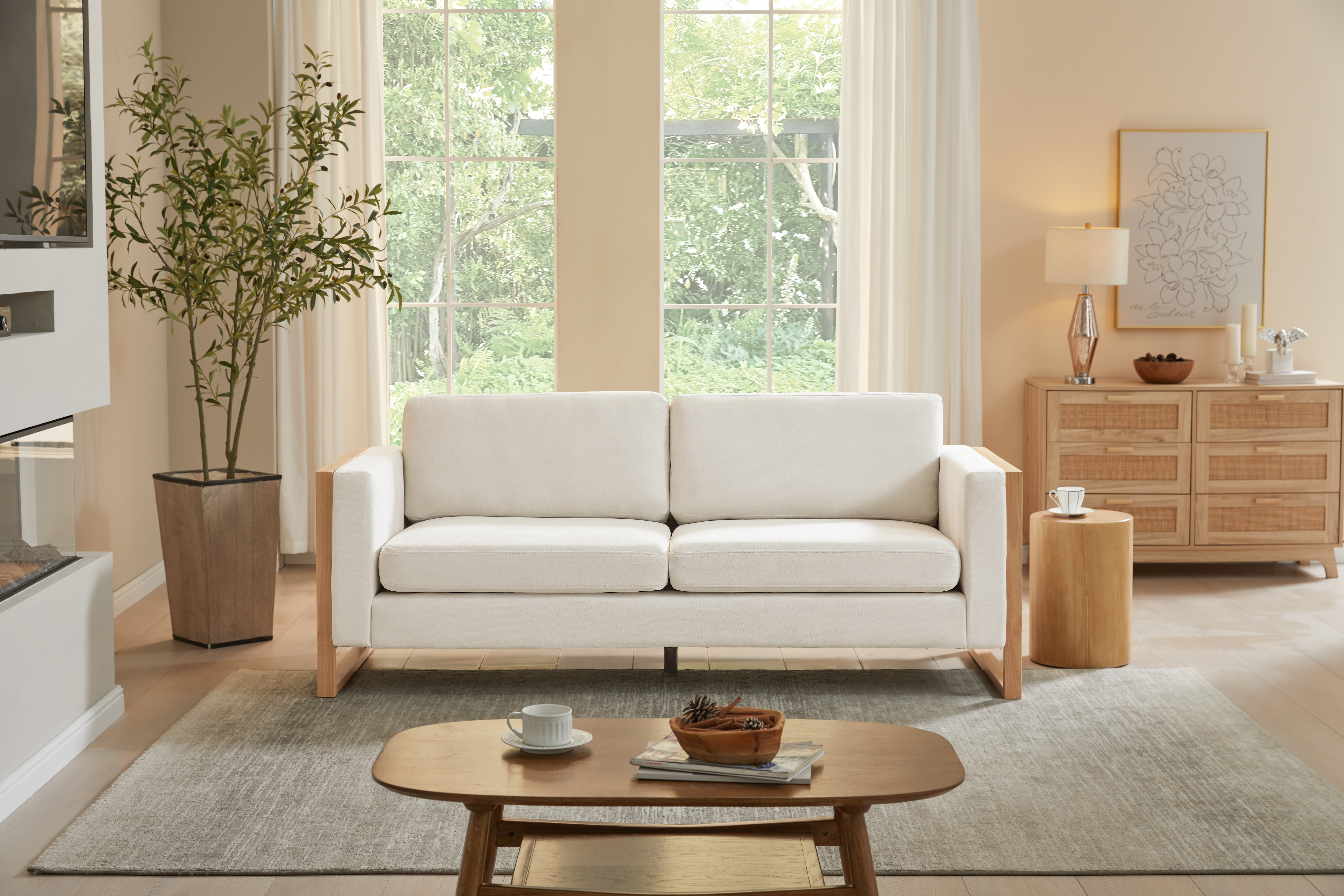 Sofa moderne 79 po, 3 places, bois massif