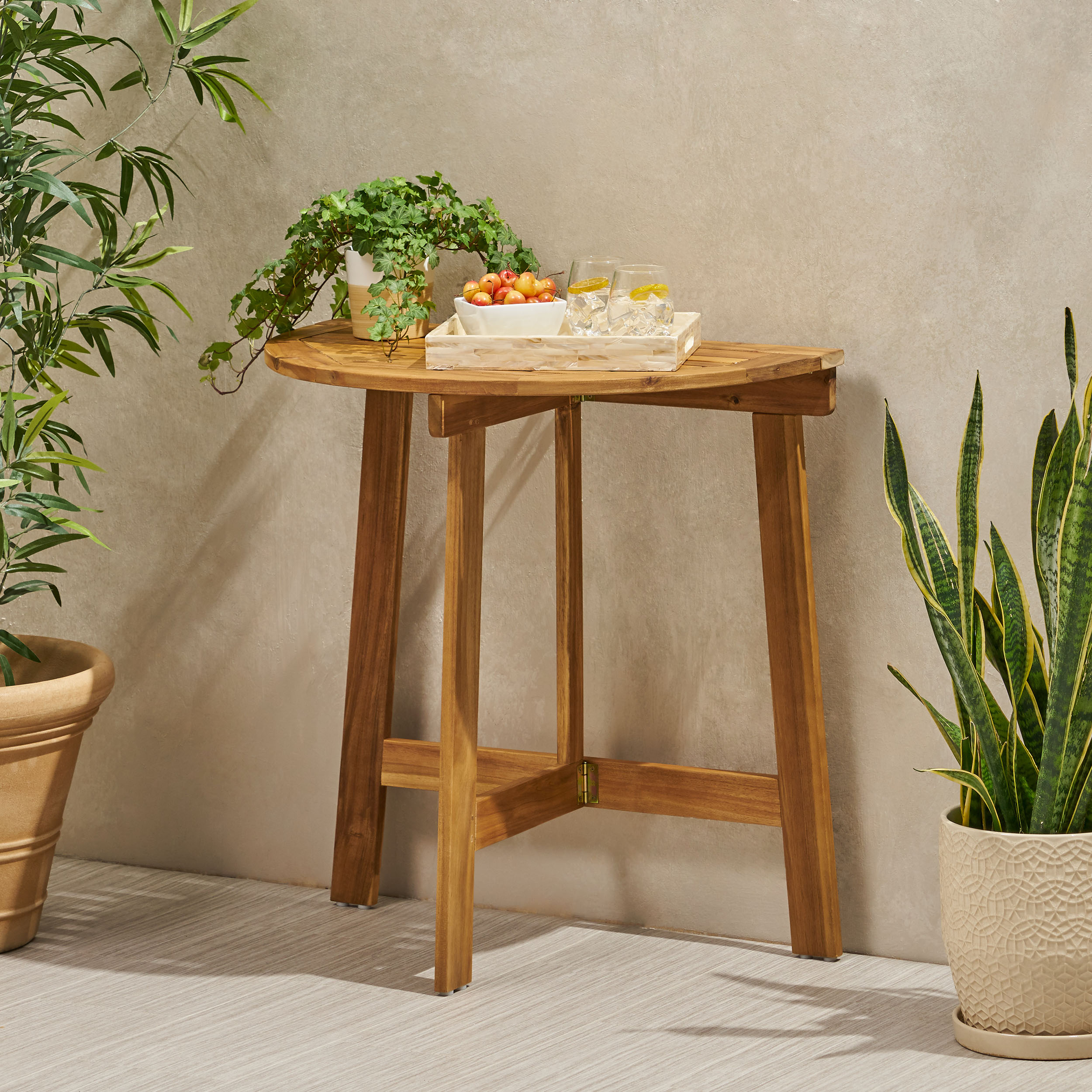 Table Bistro Acacia Bois Pliante Demi-Rond Naturel