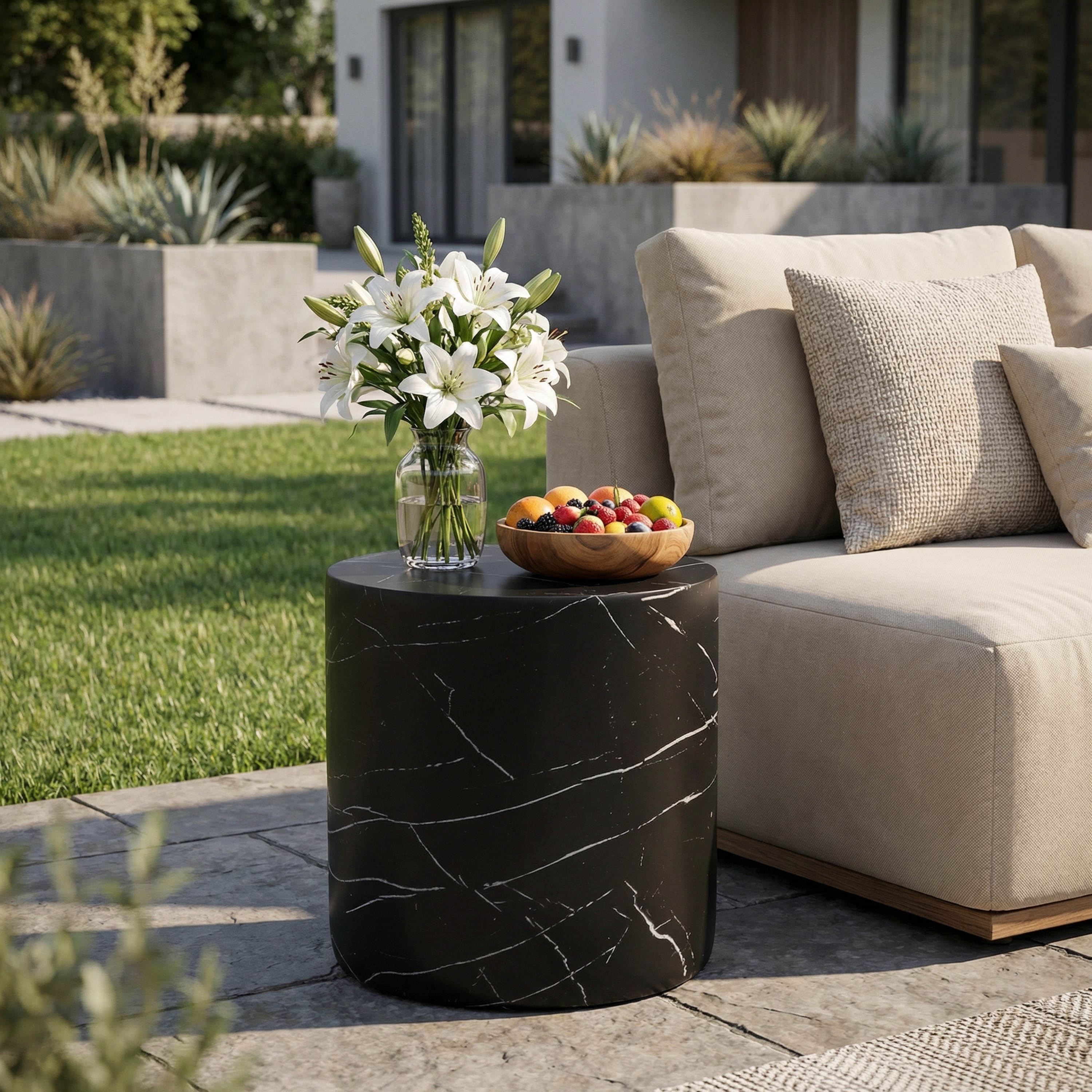 Table d'appoint béton MGO extérieur marbre noir