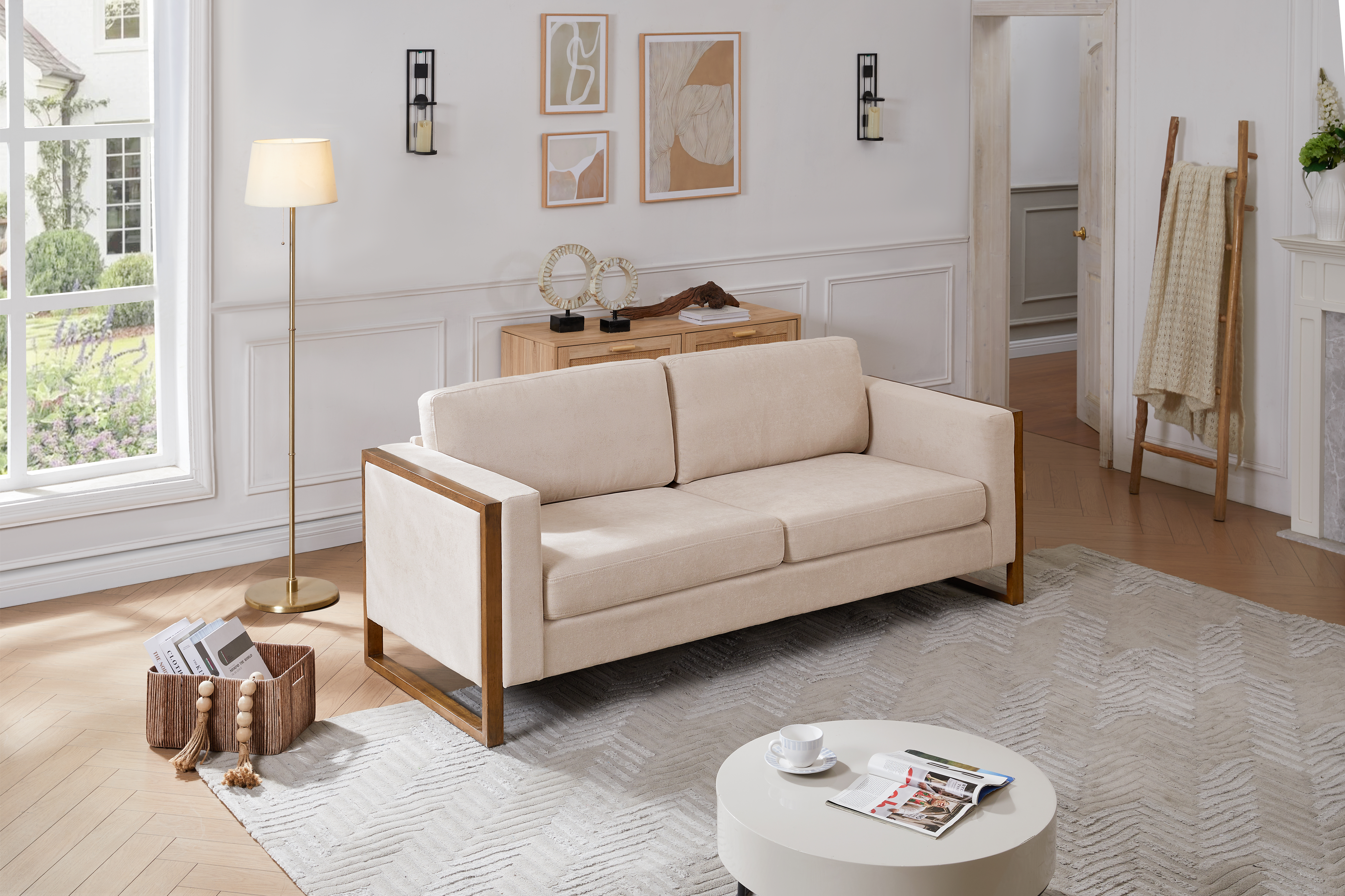 Causeuse 79" moderne, pieds bois massif, 3 places