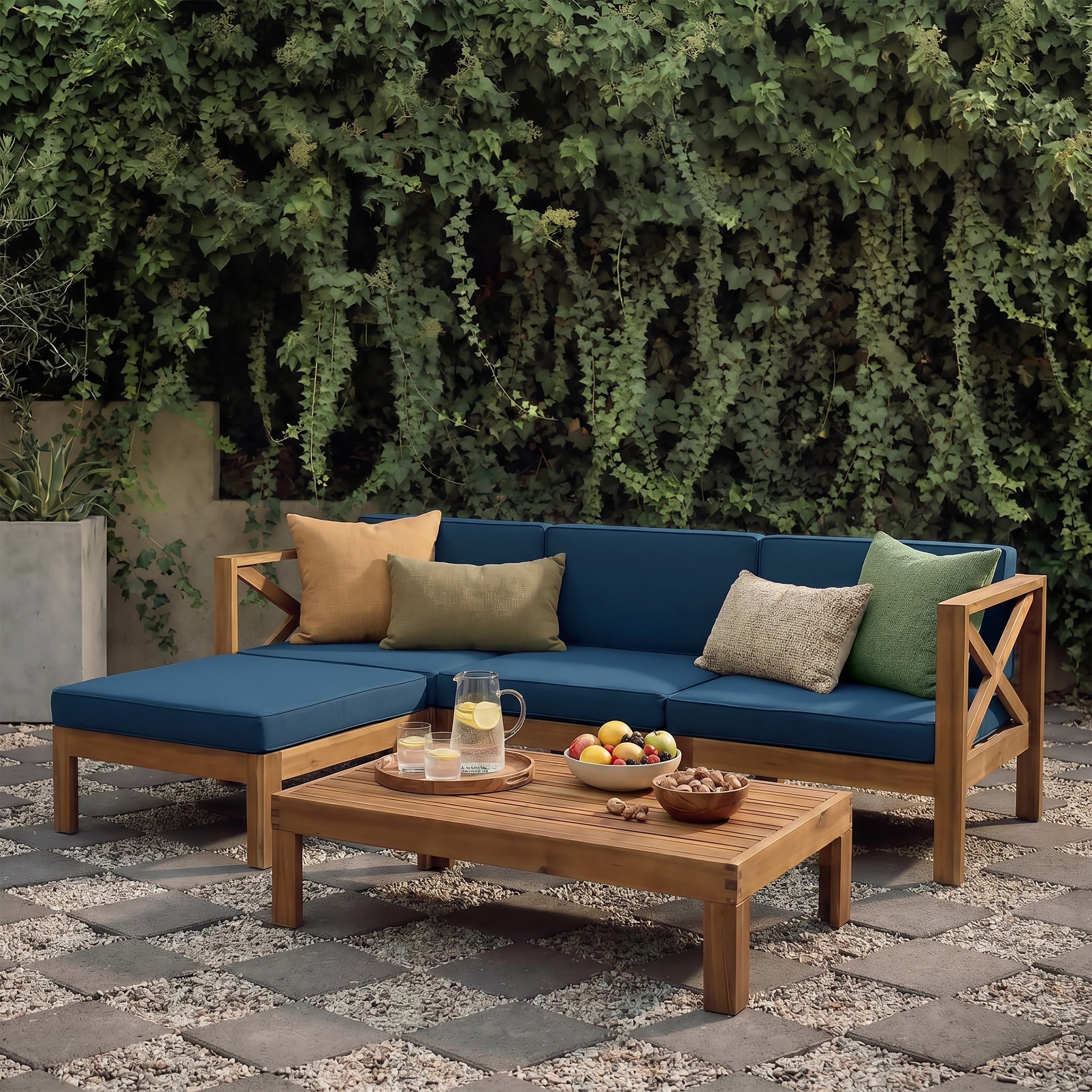 Sofa en L alcove bleu canard