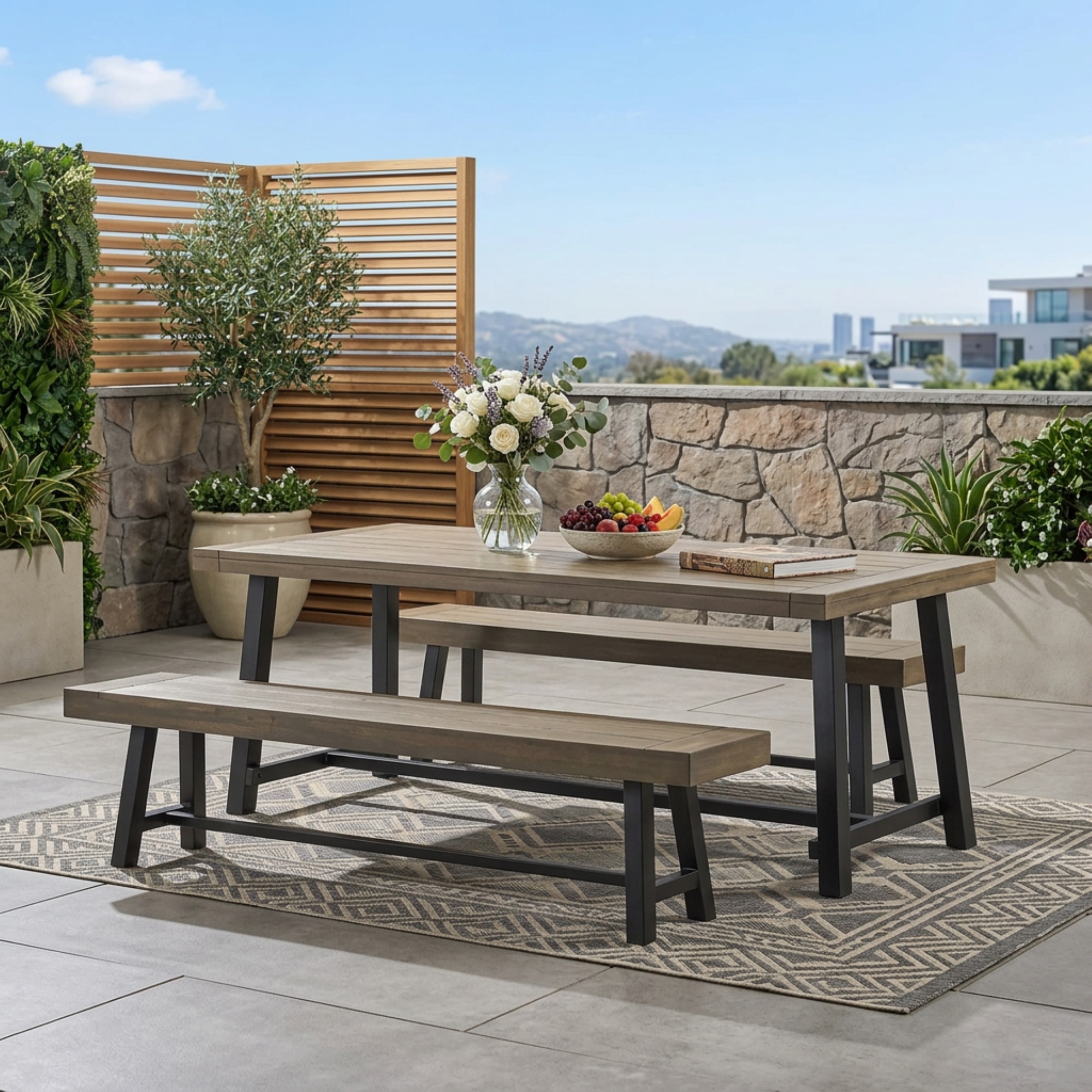 Ensemble pique-nique acacia 3 pcs gris