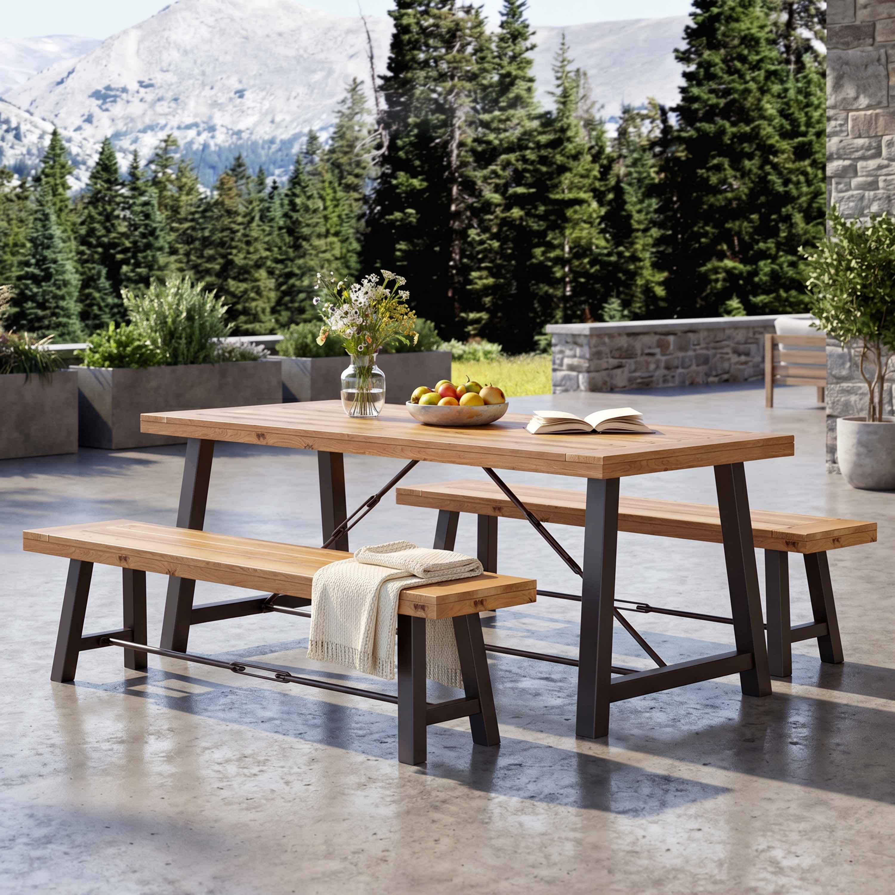 Ensemble repas extérieur 3 pc, bois acacia, fini teck