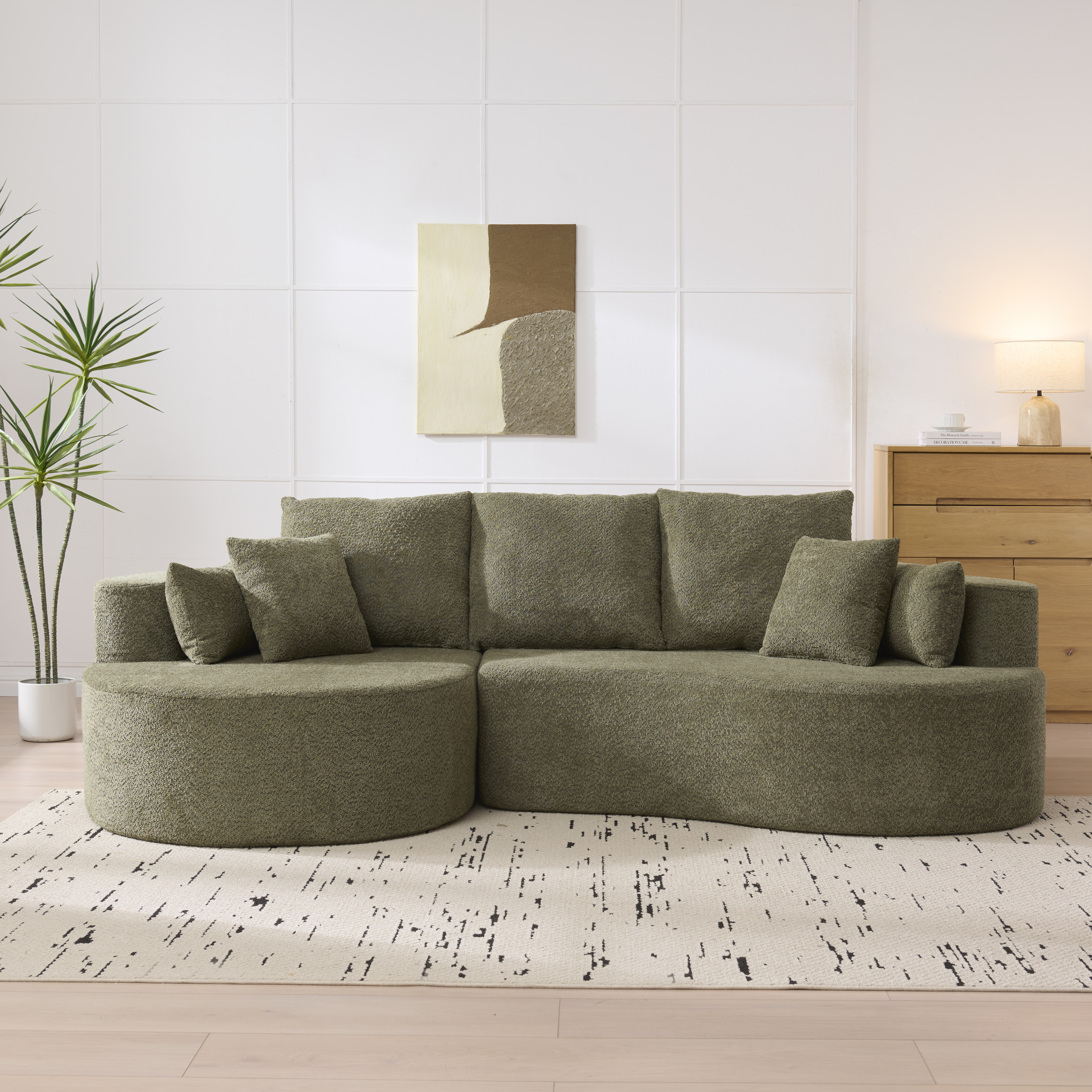 Sofa sectionnel courbé 106'' boucle velours vert forêt
