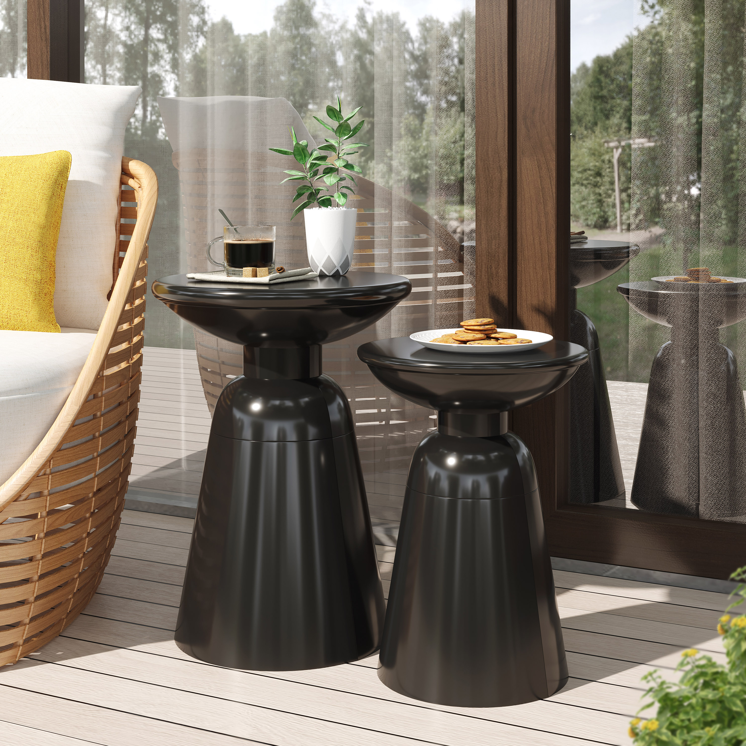 Serenita Tables latérales fer extérieur, ensemble de 2, noir