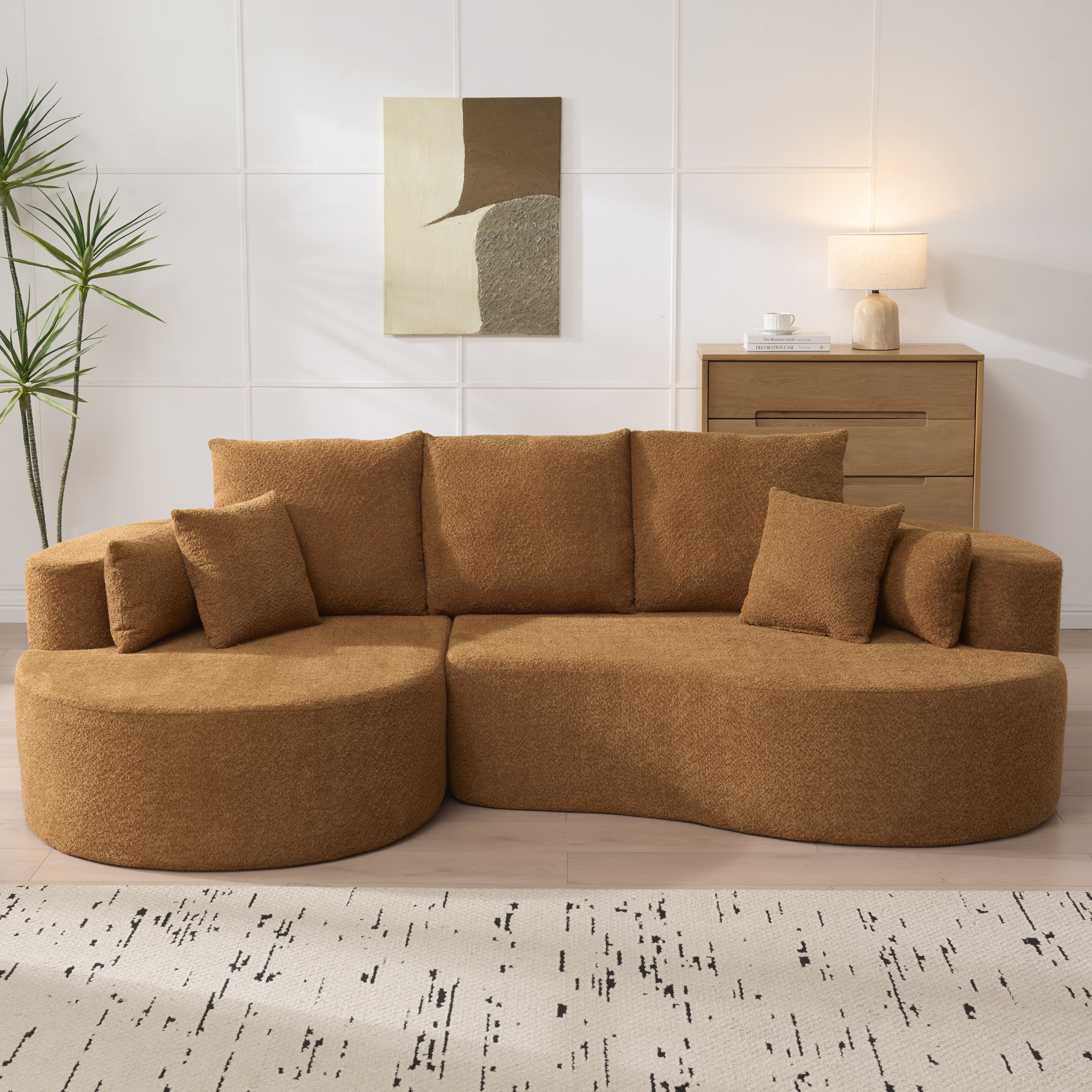 Sofa sectionnel courbe 106 po, boucle, méridienne, gris