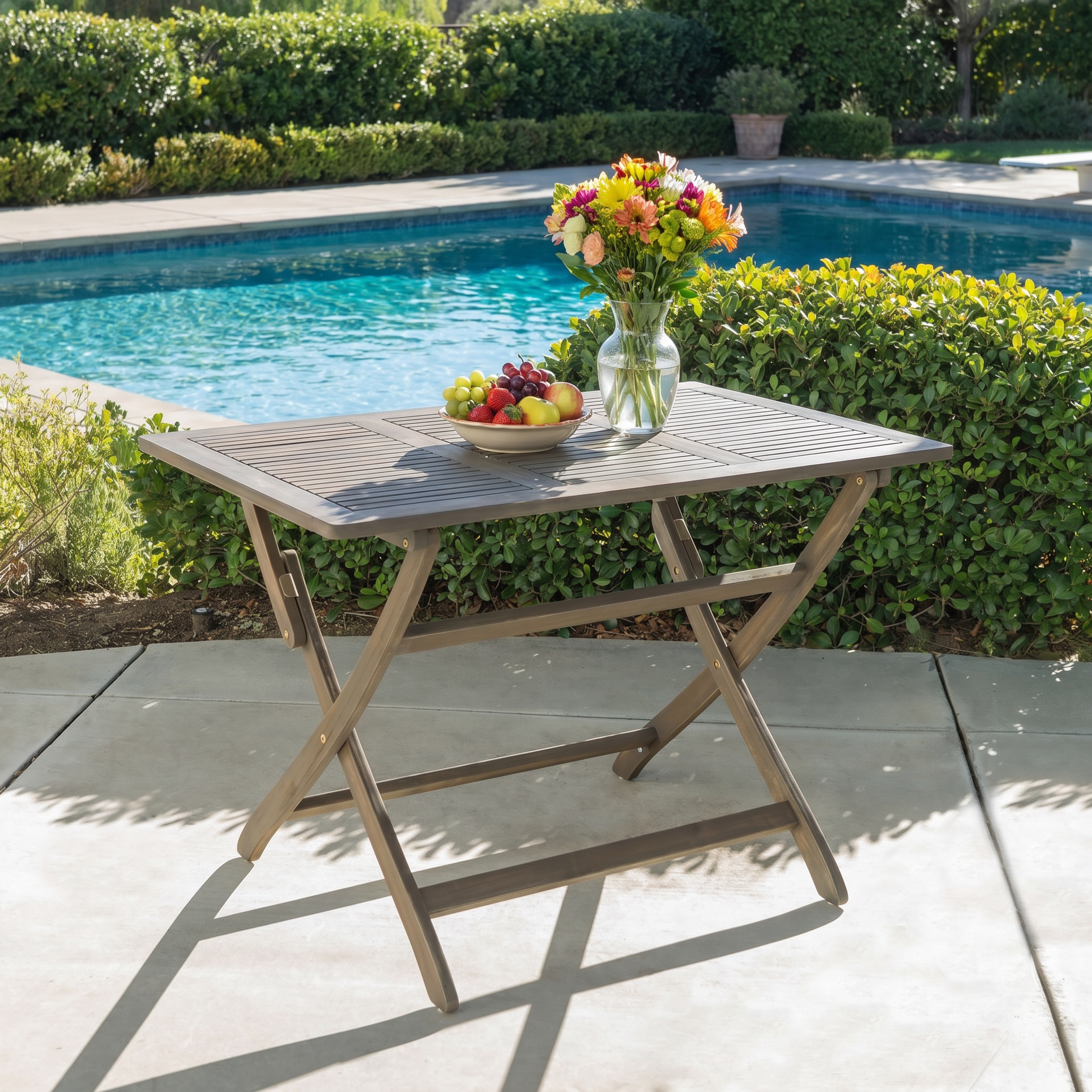 POSITANO Table pliable 43,5po, bois acacia extérieur