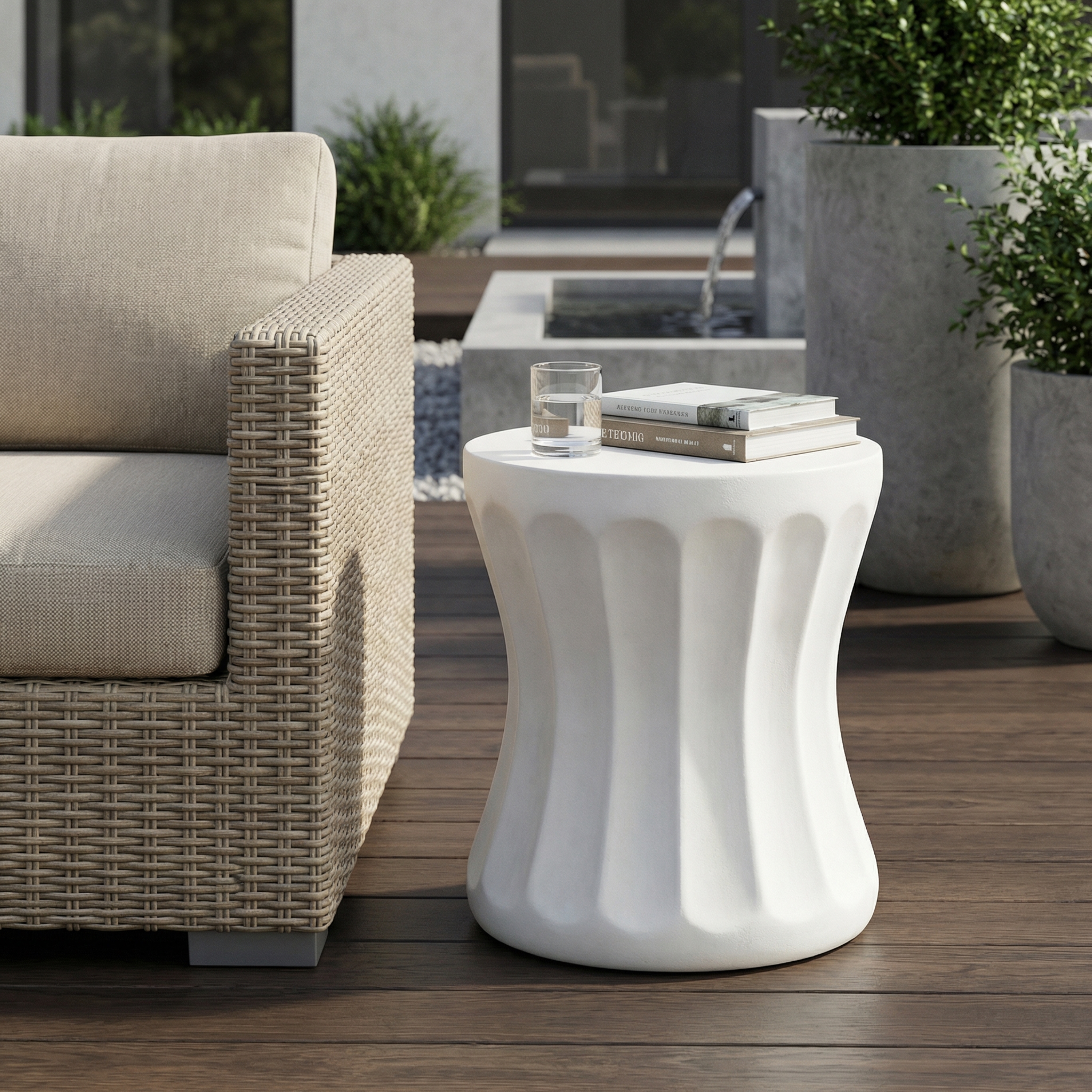 Table d'appoint béton rond extérieur blanc antique
