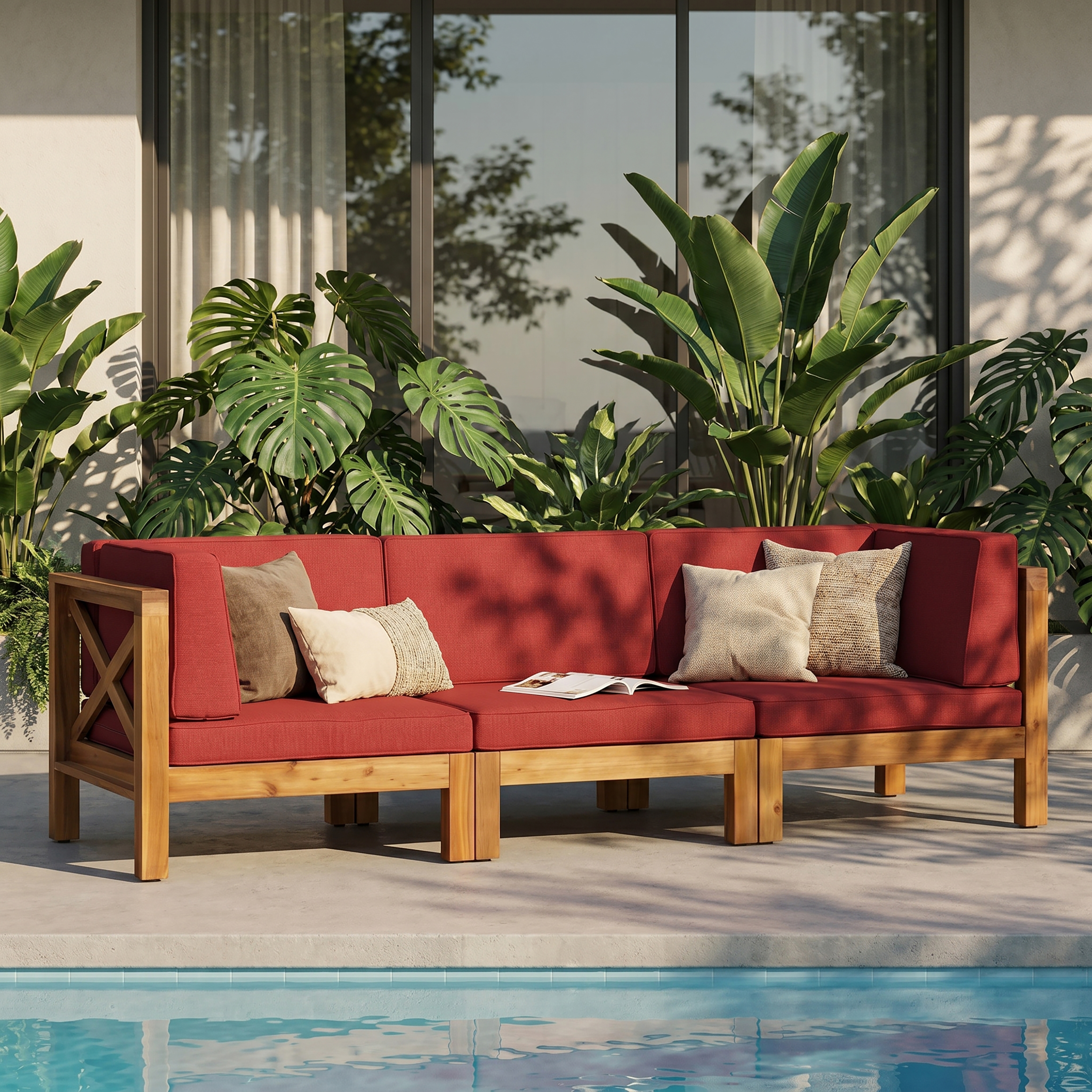 Ensemble sofa sectionnel extérieur BRAVA 3 places, rouge