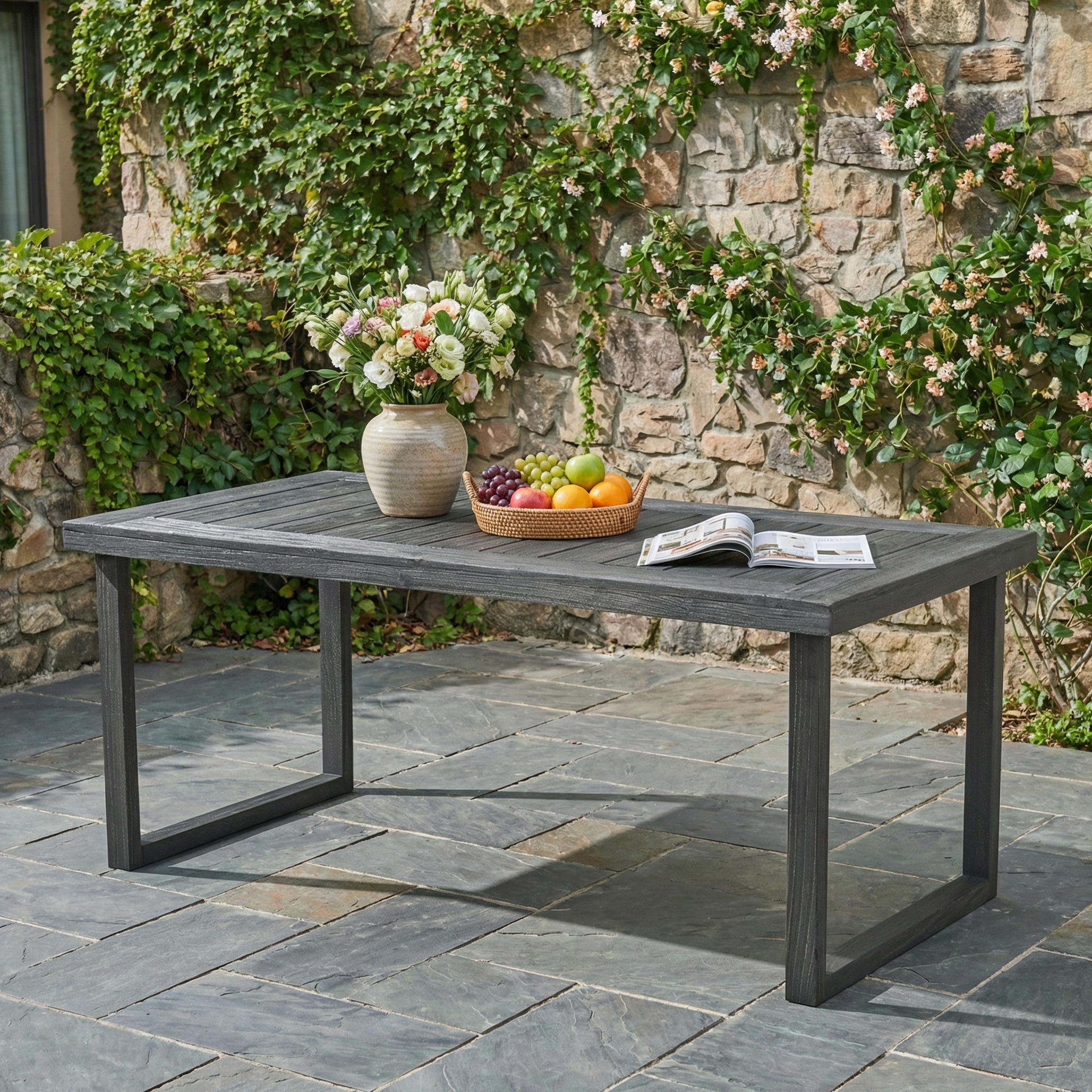 Table à manger acacia 69" gris fini sablé