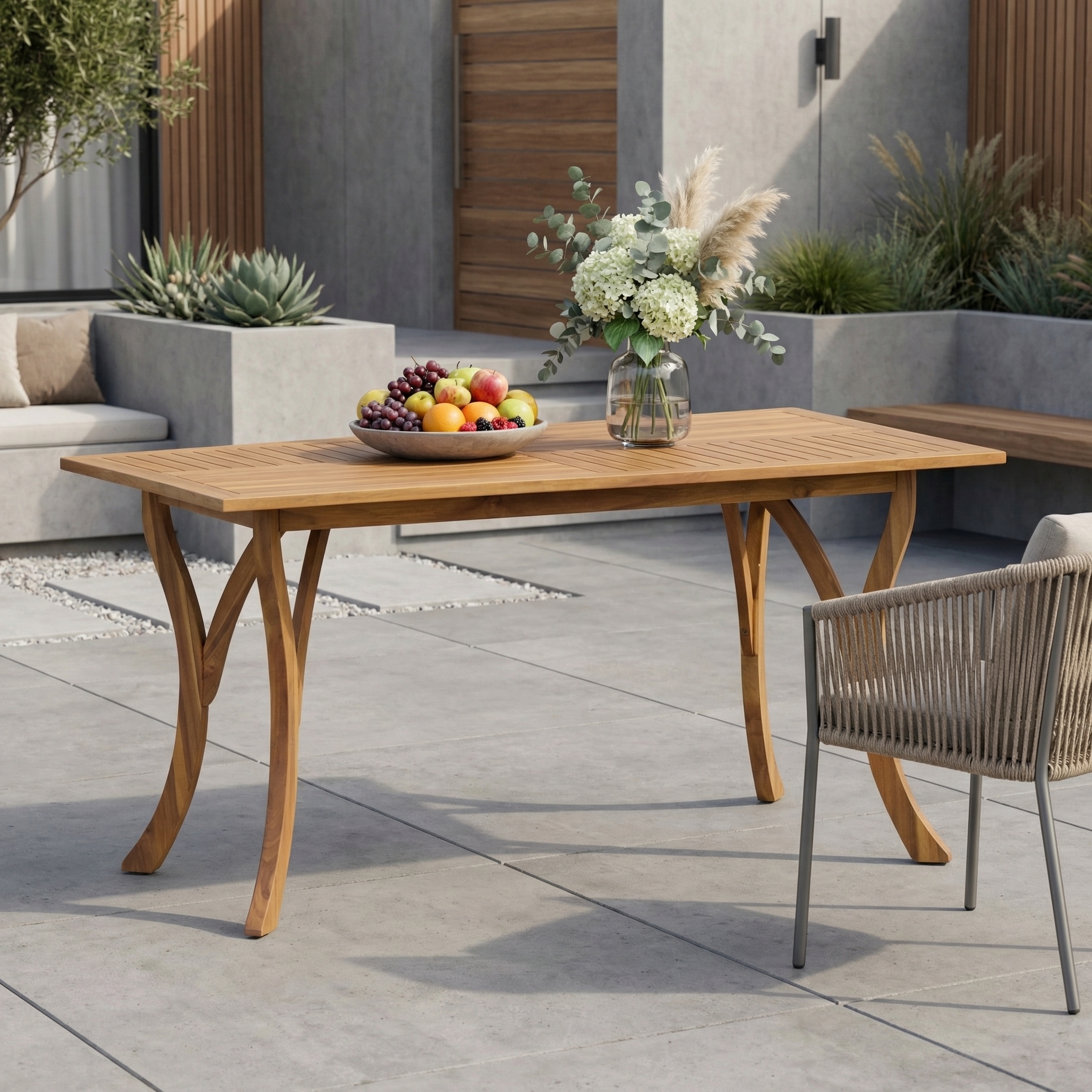 Table à manger extérieure 59po bois solide, fini teck