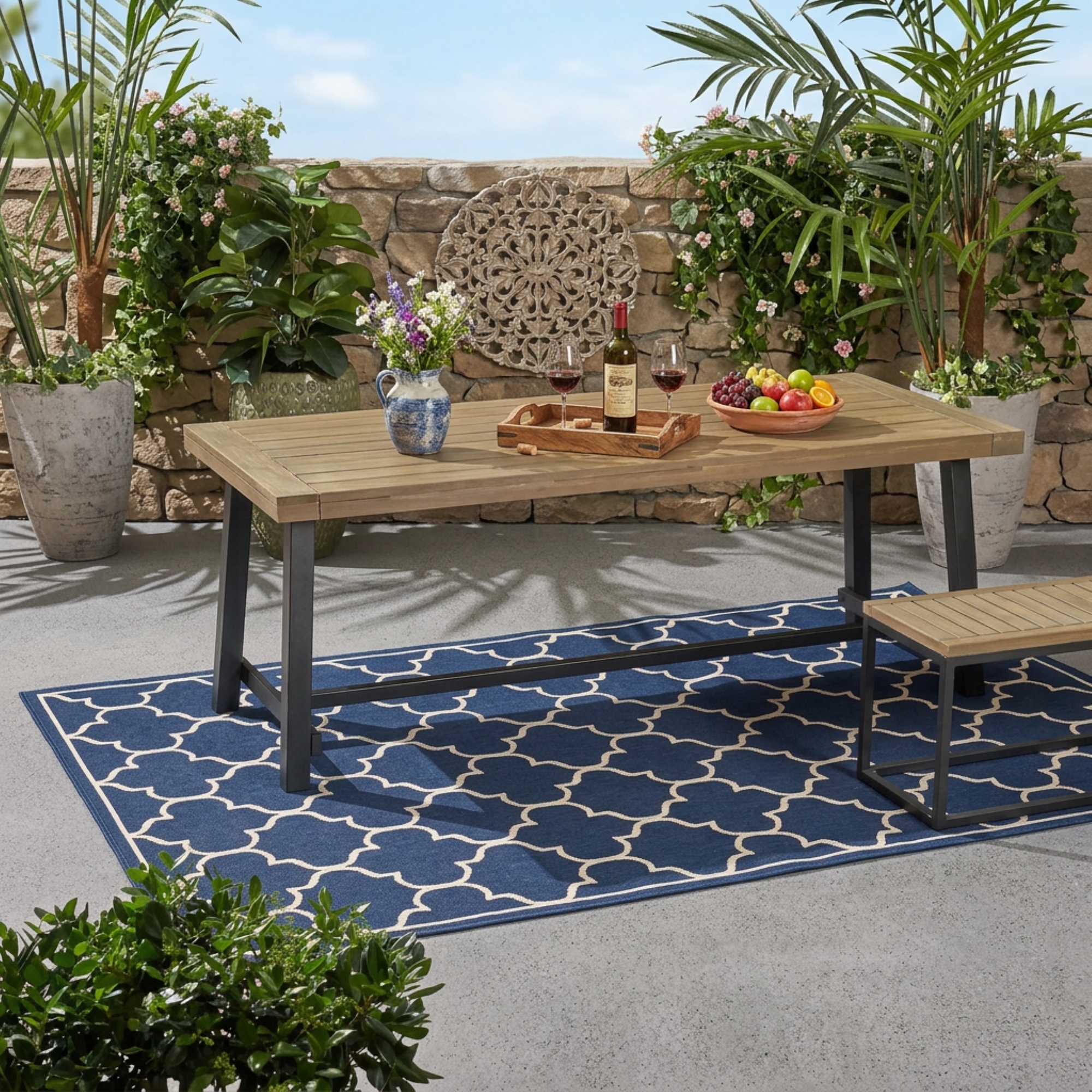 Table salle à manger acacia bois métal gris rustique
