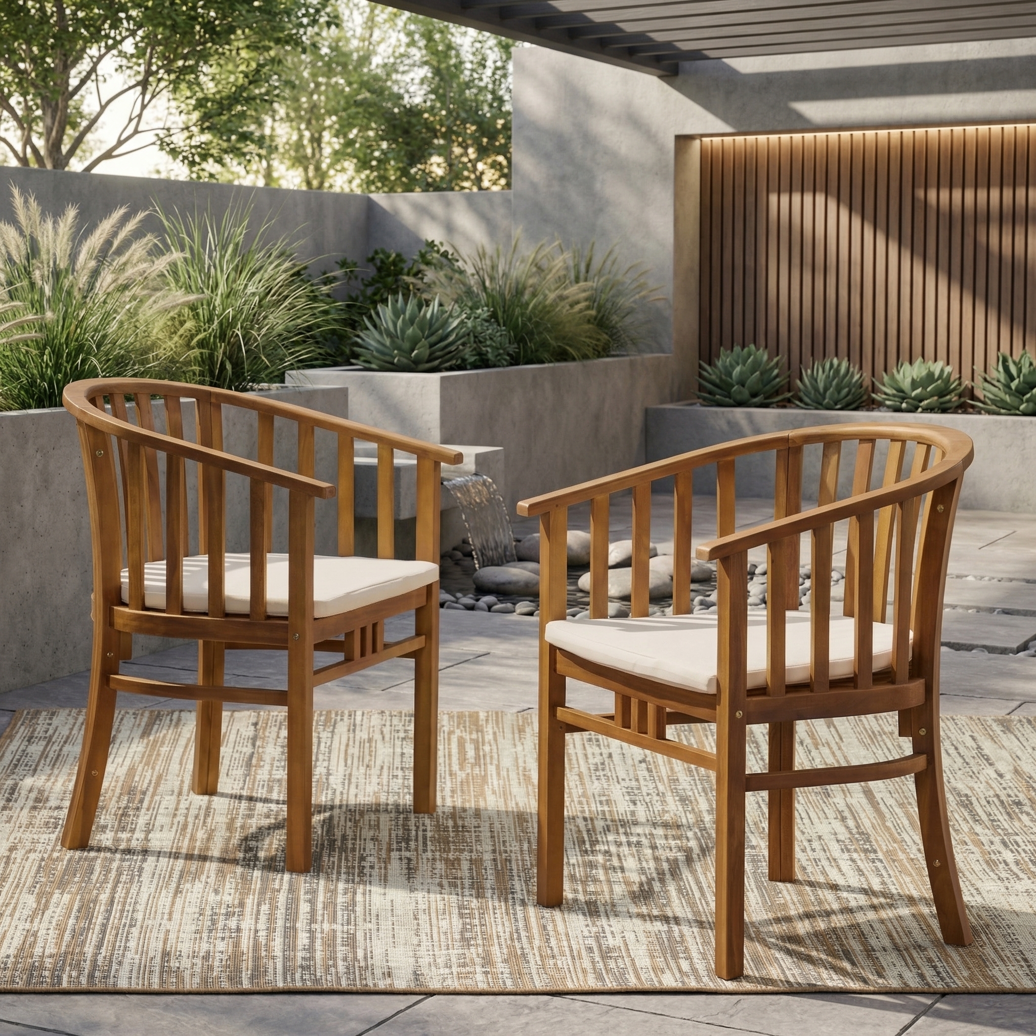 Chaises salle à manger bois teck coussin crème 2pc