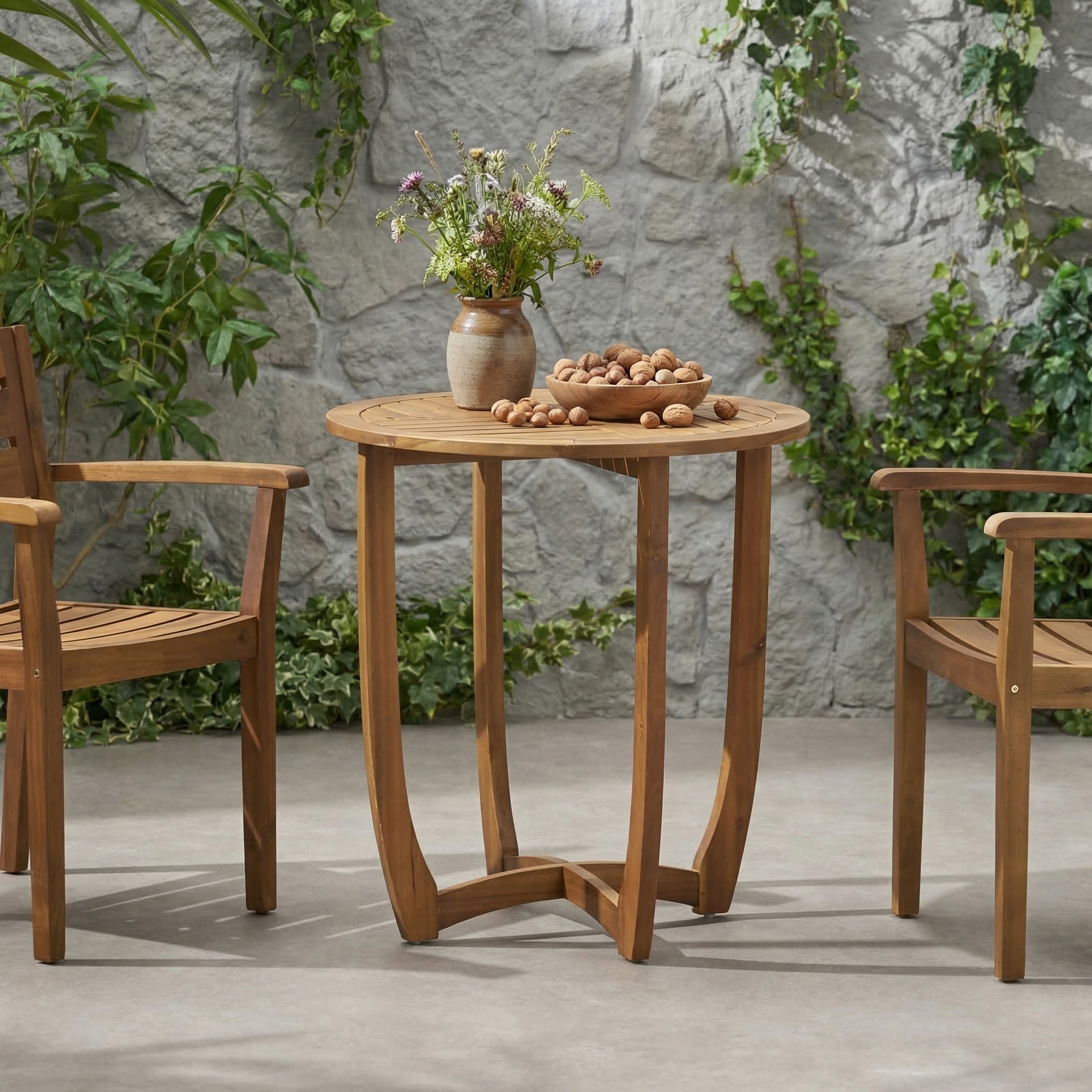 Table accent bois acacia rond extérieur 27,5 po, teck