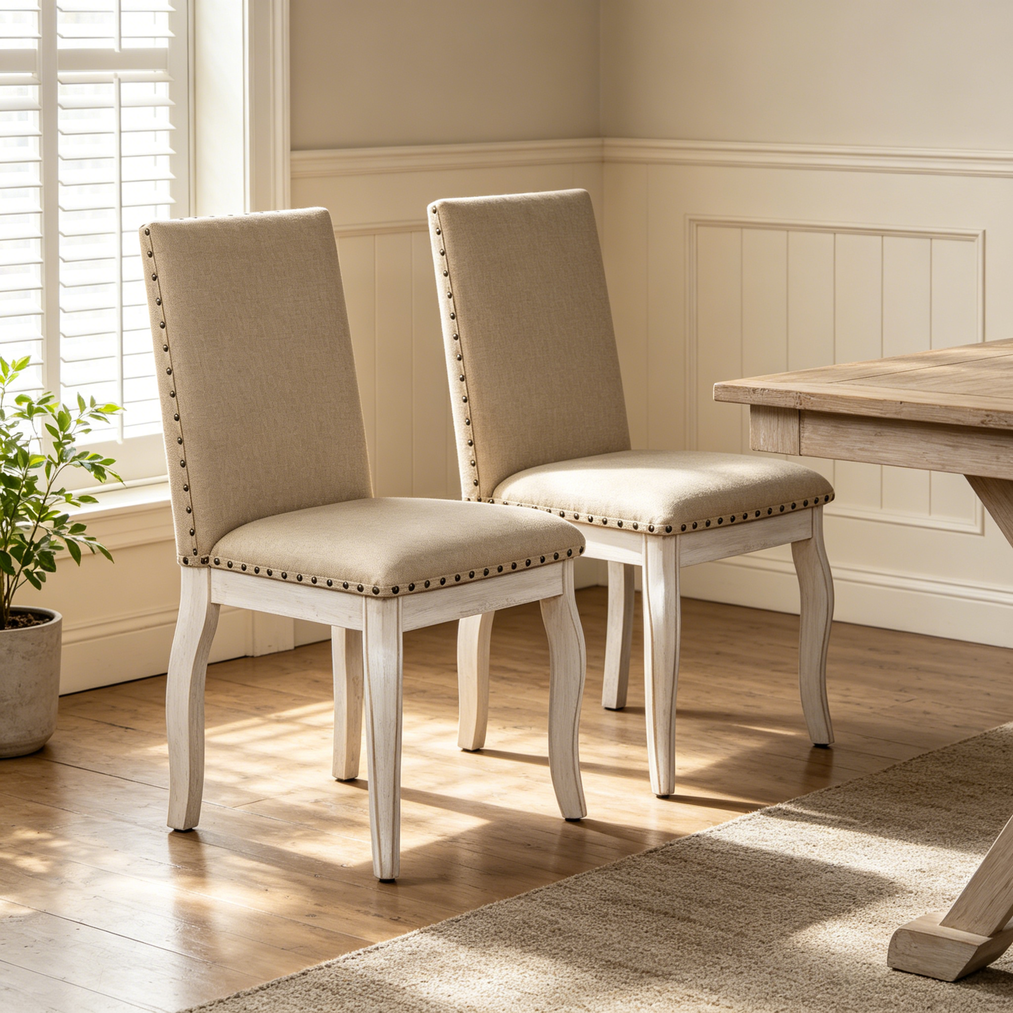 TREXM Ensemble 2 chaises salle à manger tissu chêne