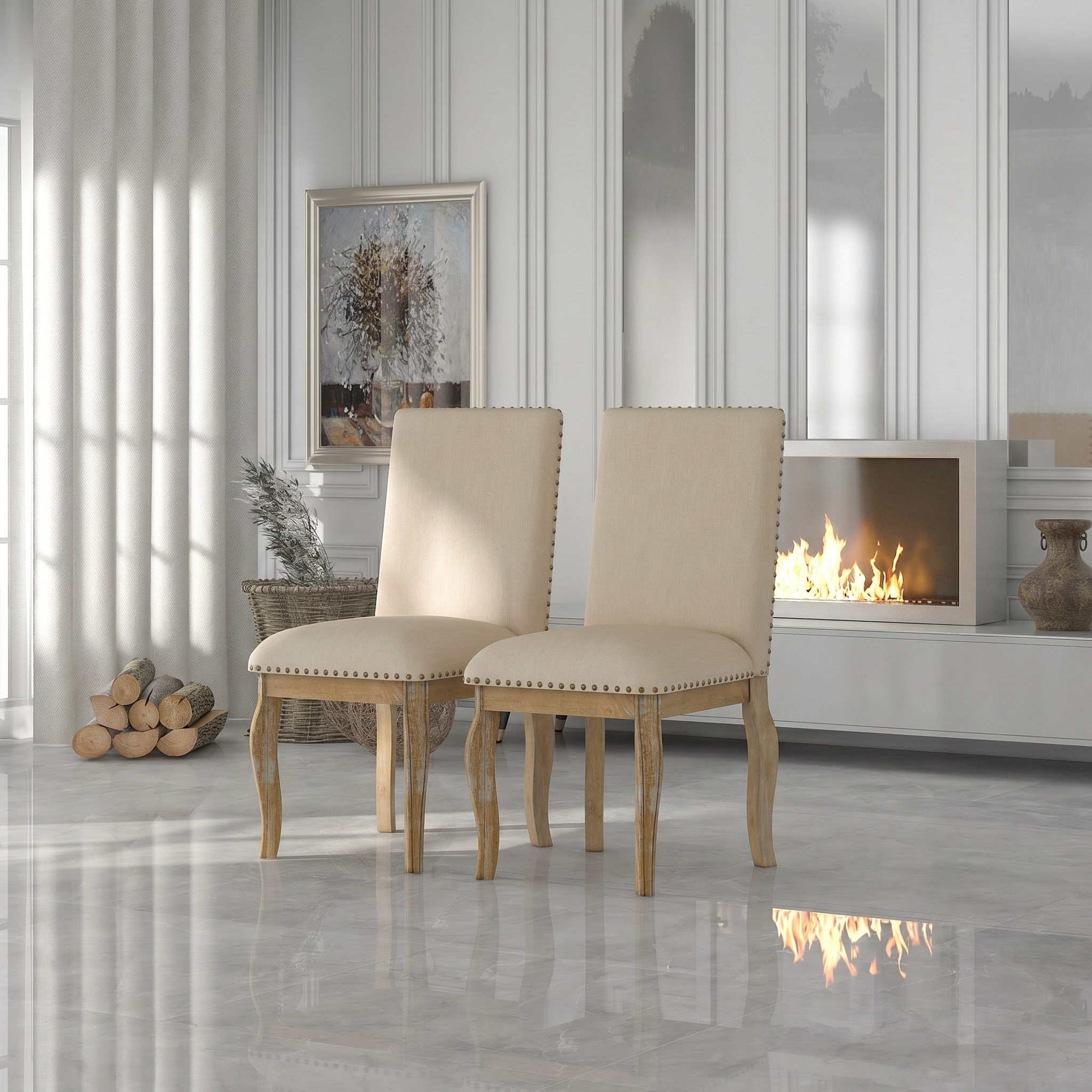 Ensemble 2 chaises TREXM tissu bois lavé clous salle à manger