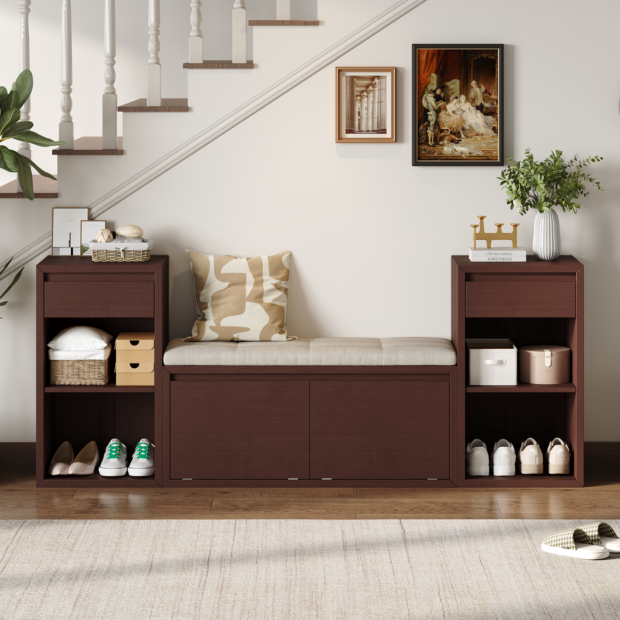 Banc entrée TREXM tous-en-un coussin tiroirs espresso