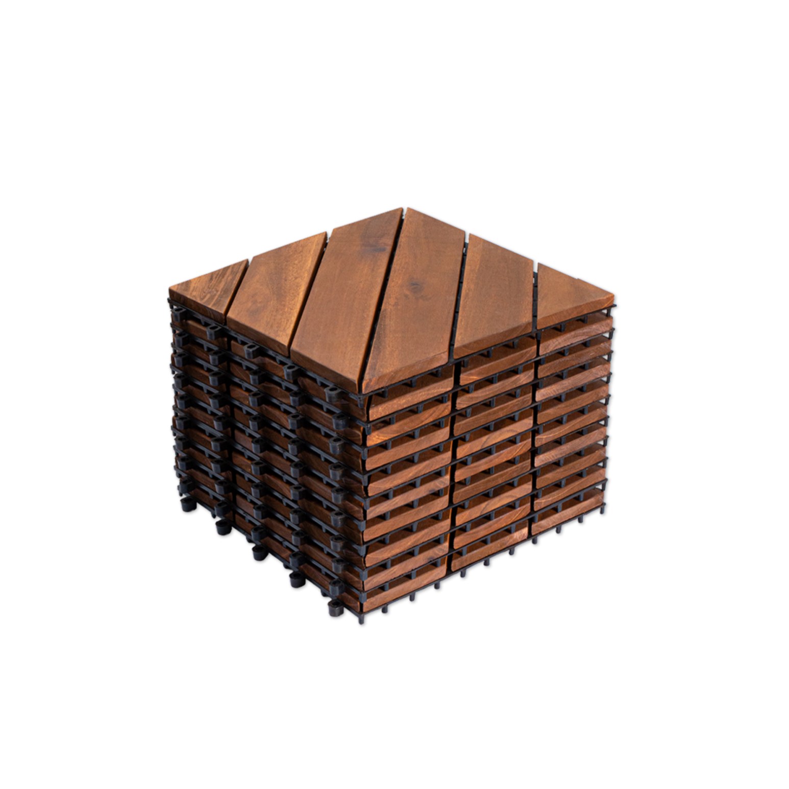 10 tuiles terrasse 12x12 po bois acacia motif diagonal