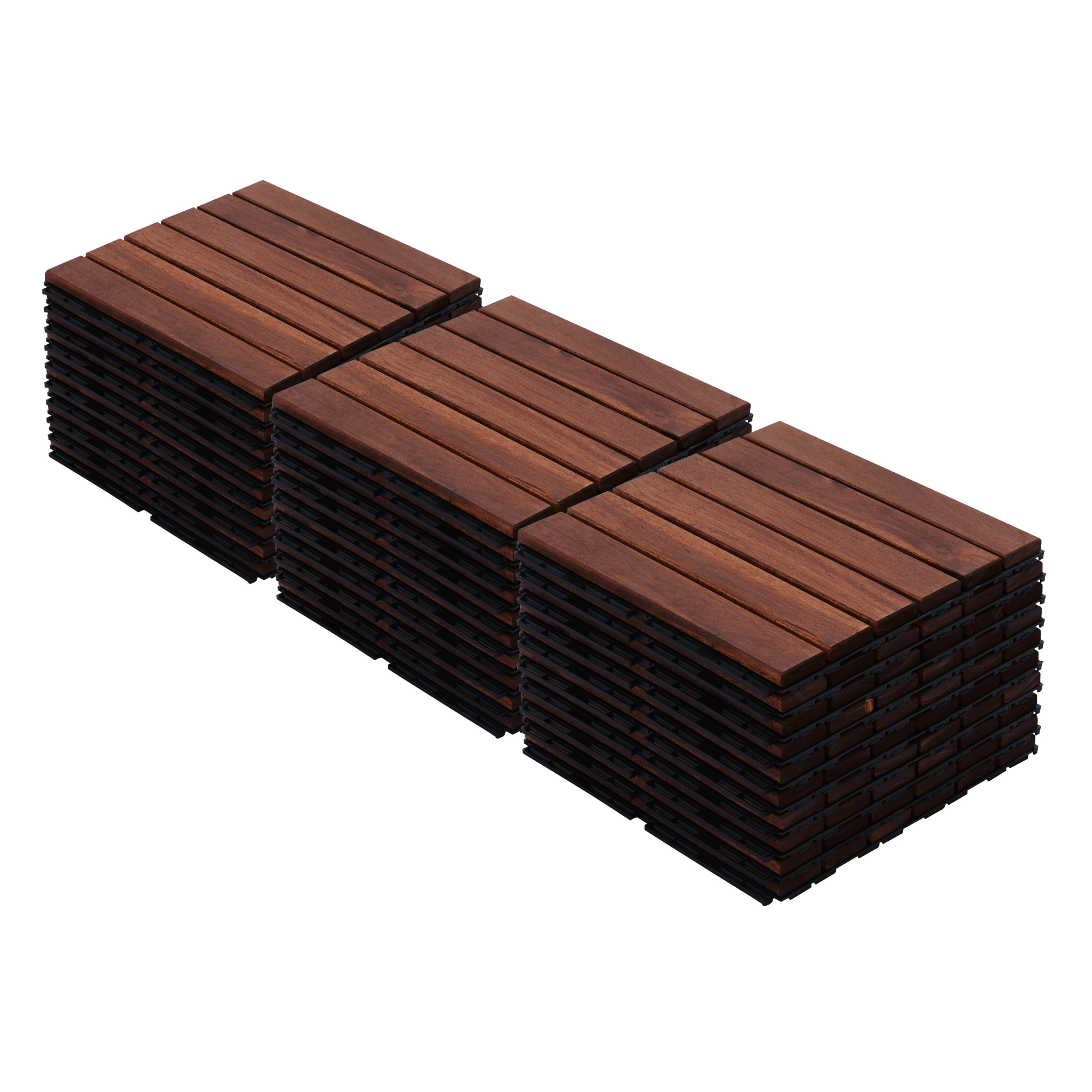 30 tuiles terrasse bois acacia 12x12 po, motif rayé