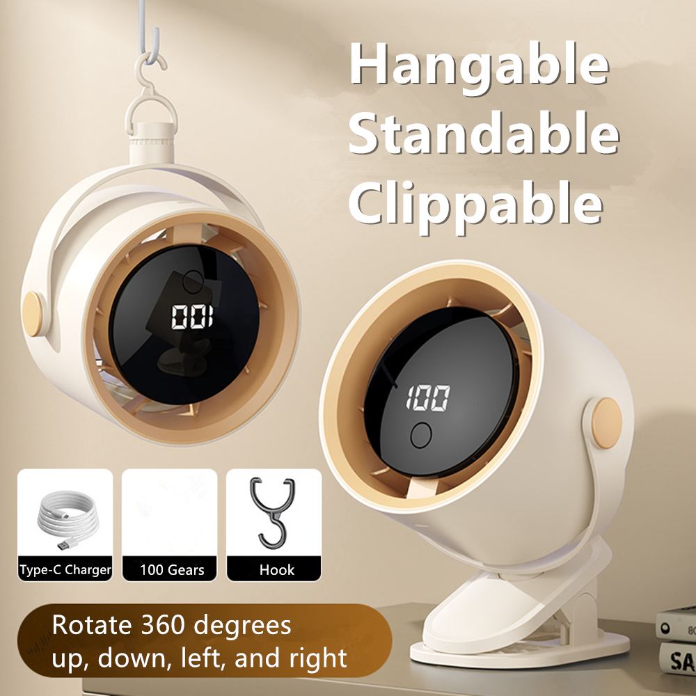 Ventilateur camping 4 en 1 USB rechargeable clip 1-100 vitesses