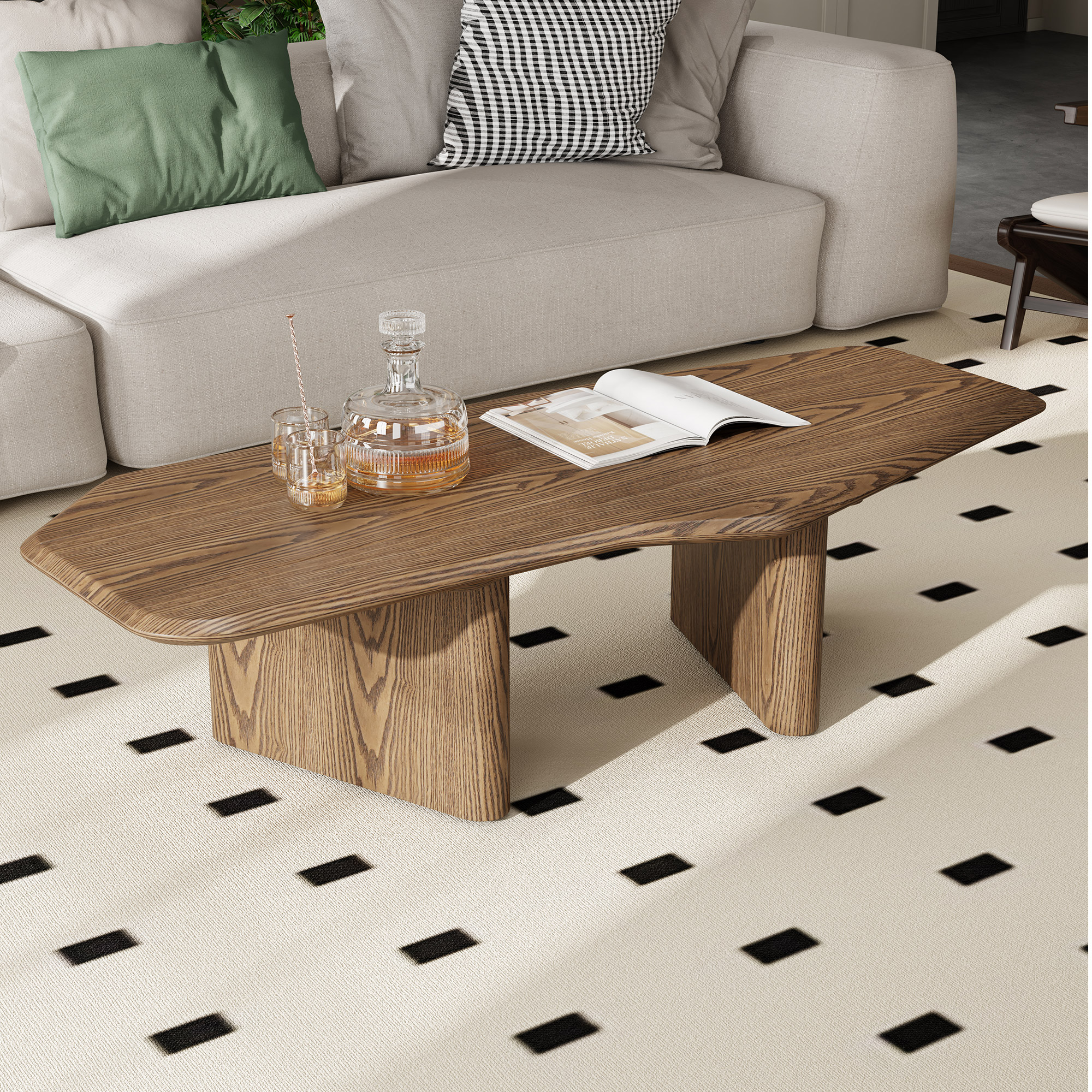 Table à café bois frêne rustique 47,2 po, petits espaces