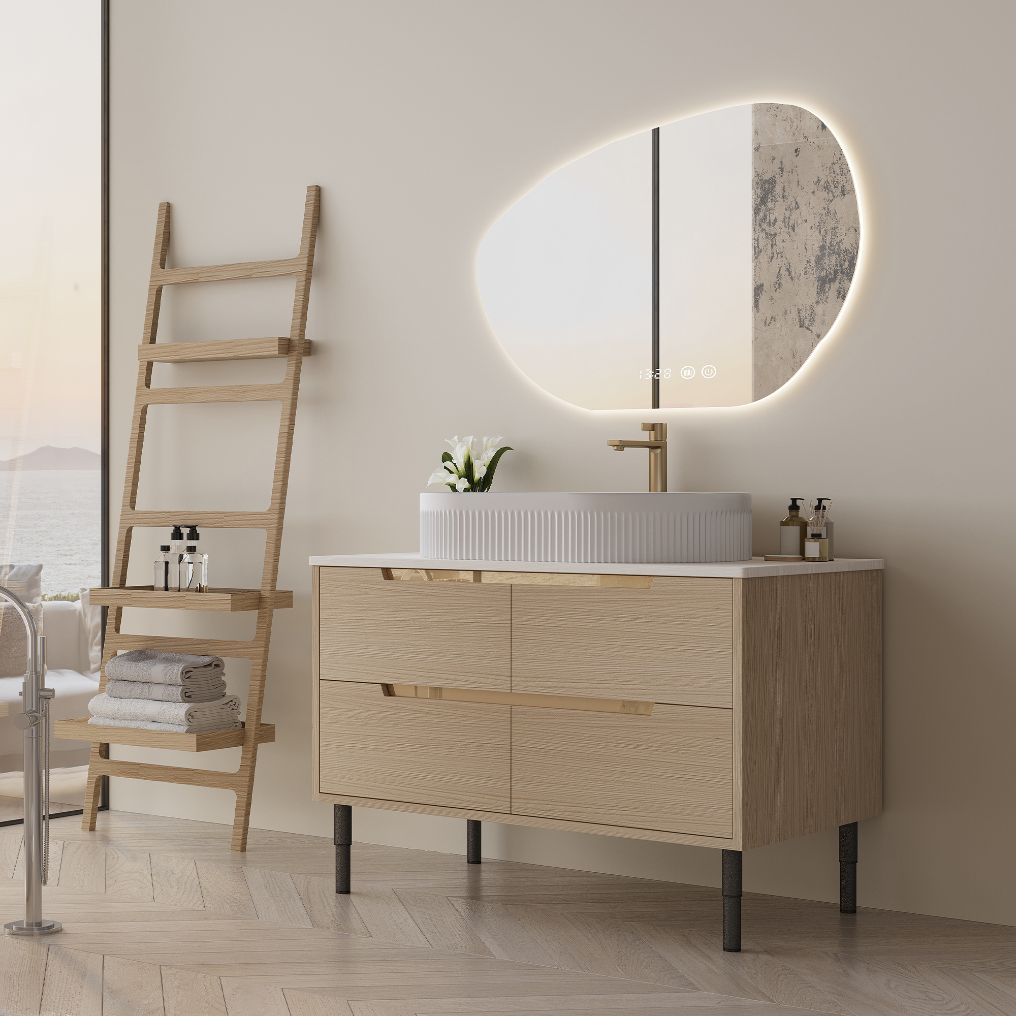 Meuble Salle Bain 36 po Lavabo Intégré Céramique Tiroirs Fermeture Soft