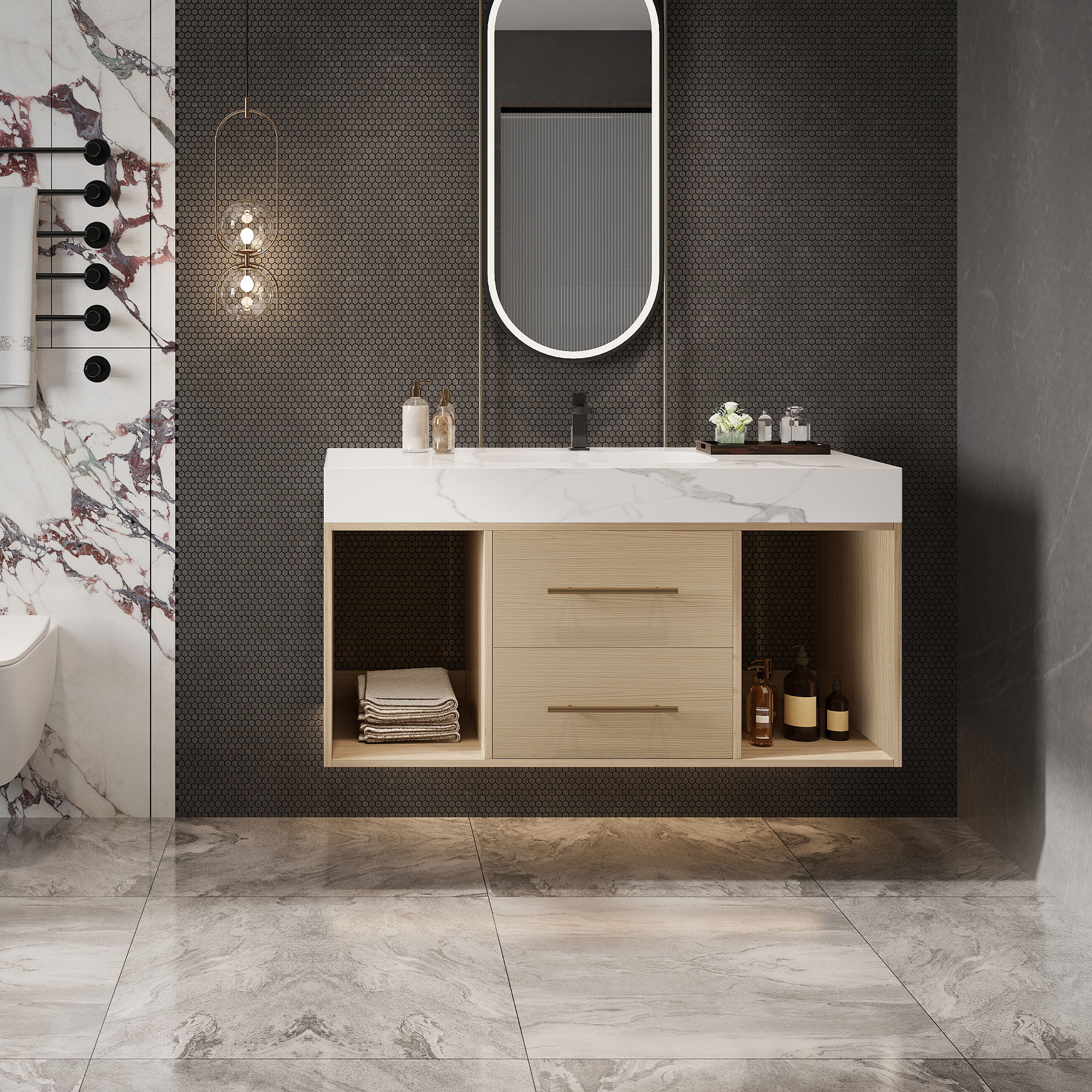 Vanité flottante 39.4po 2 tiroirs ardoise